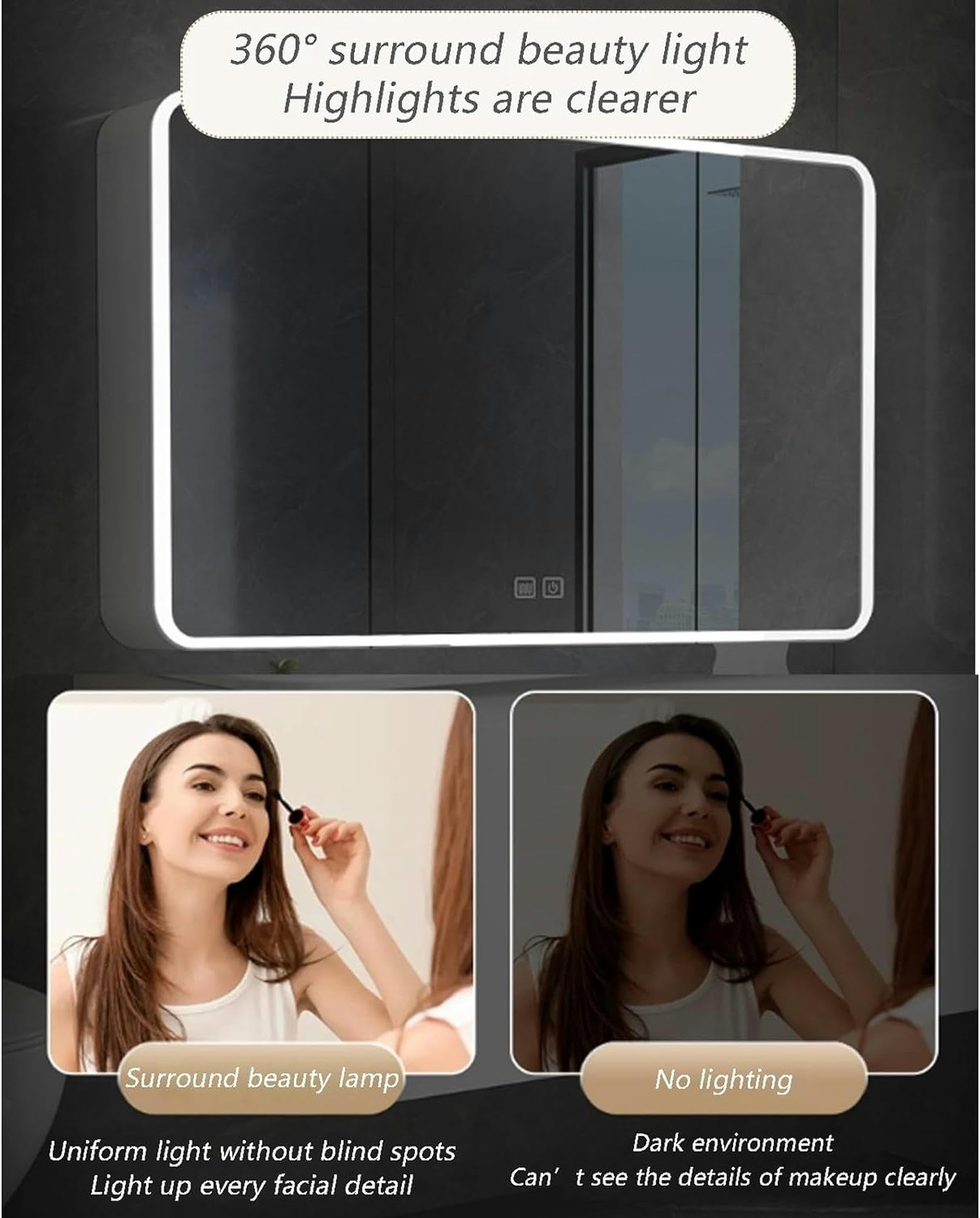 Espejo de baño de Aluminio con Luces, Armario de baño con Espejo antivaho, botiquín Inteligente Moderno con Interruptor táctil, Orificio de extracción de Papel