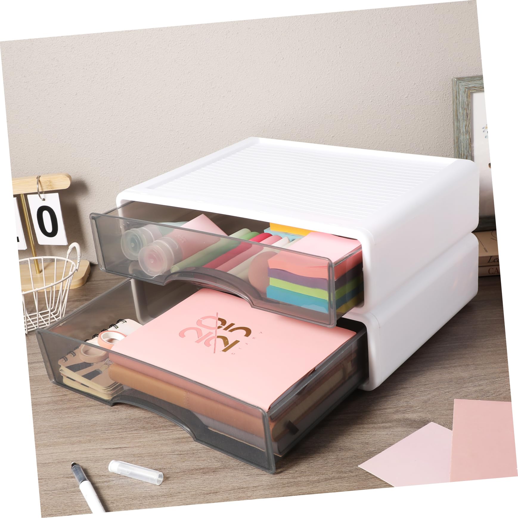 Scatola Per Cassetti Da Scrivania Organizer Impilabile 2 Pezzi Custodia Portaoggetti Per Trucco Forniture Ufficio