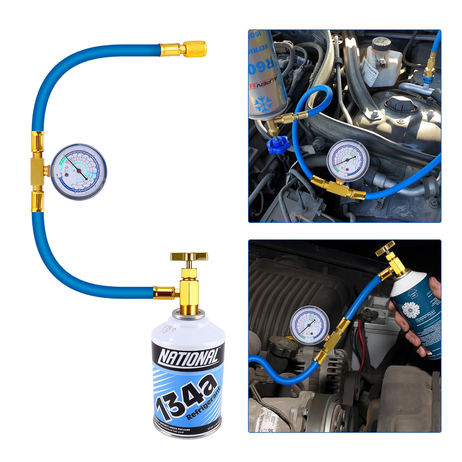 R134A R22, tubo di ricarica per aria condizionata, refrigerante per auto, tubo di riempimento con misuratore, adattatore per tubo di raffreddamento, refrigerante, set di ricarica per aria condizionata
