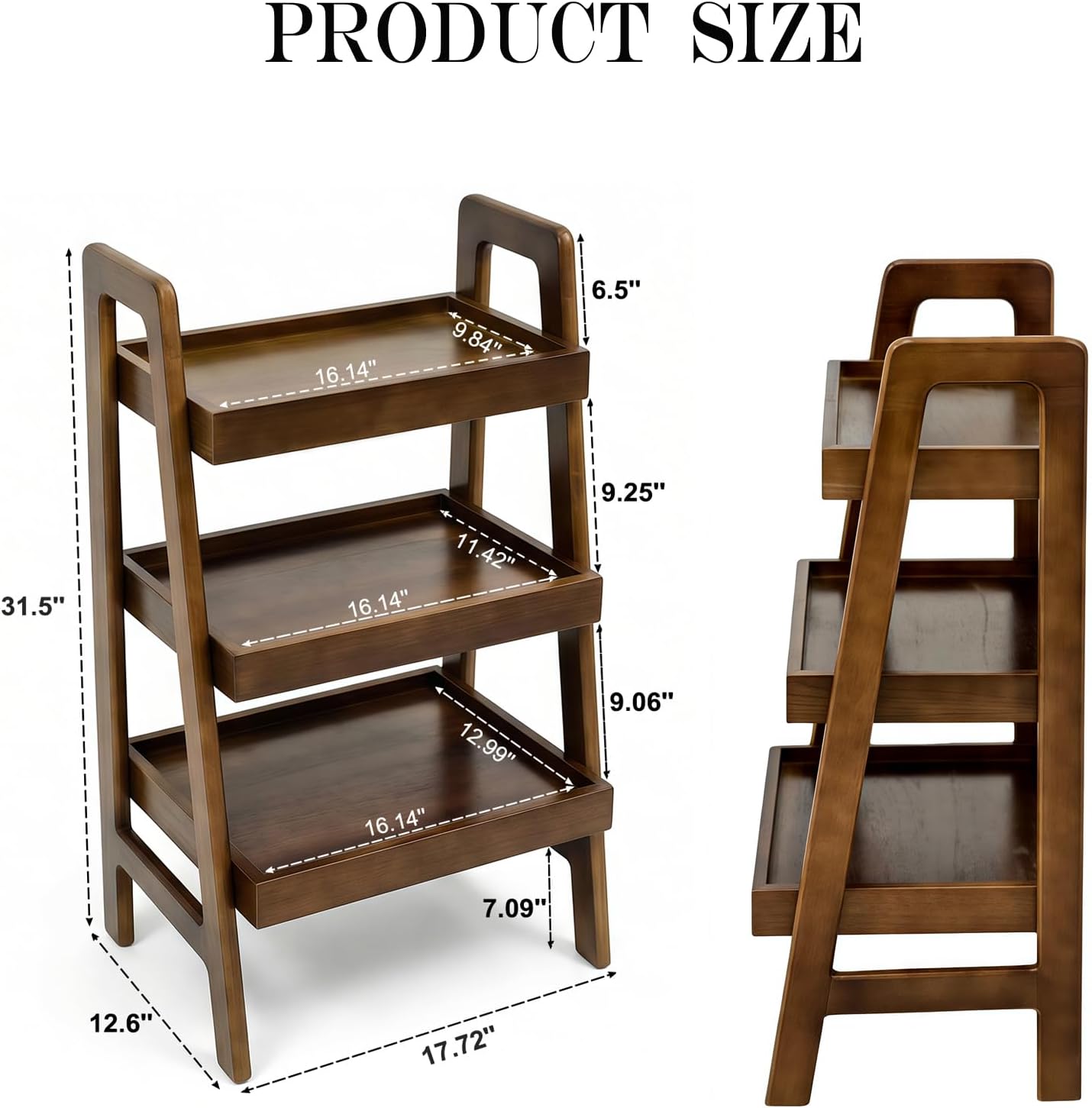 Classic Solid Wood Trapezoidal Storage Rack, Three-Layer Open Independent Storage Rack, Compact Trapezoidal Bookshelf, Suitable For Living Room, Bedroom, Study, Balcony, Home Office (Walnut)