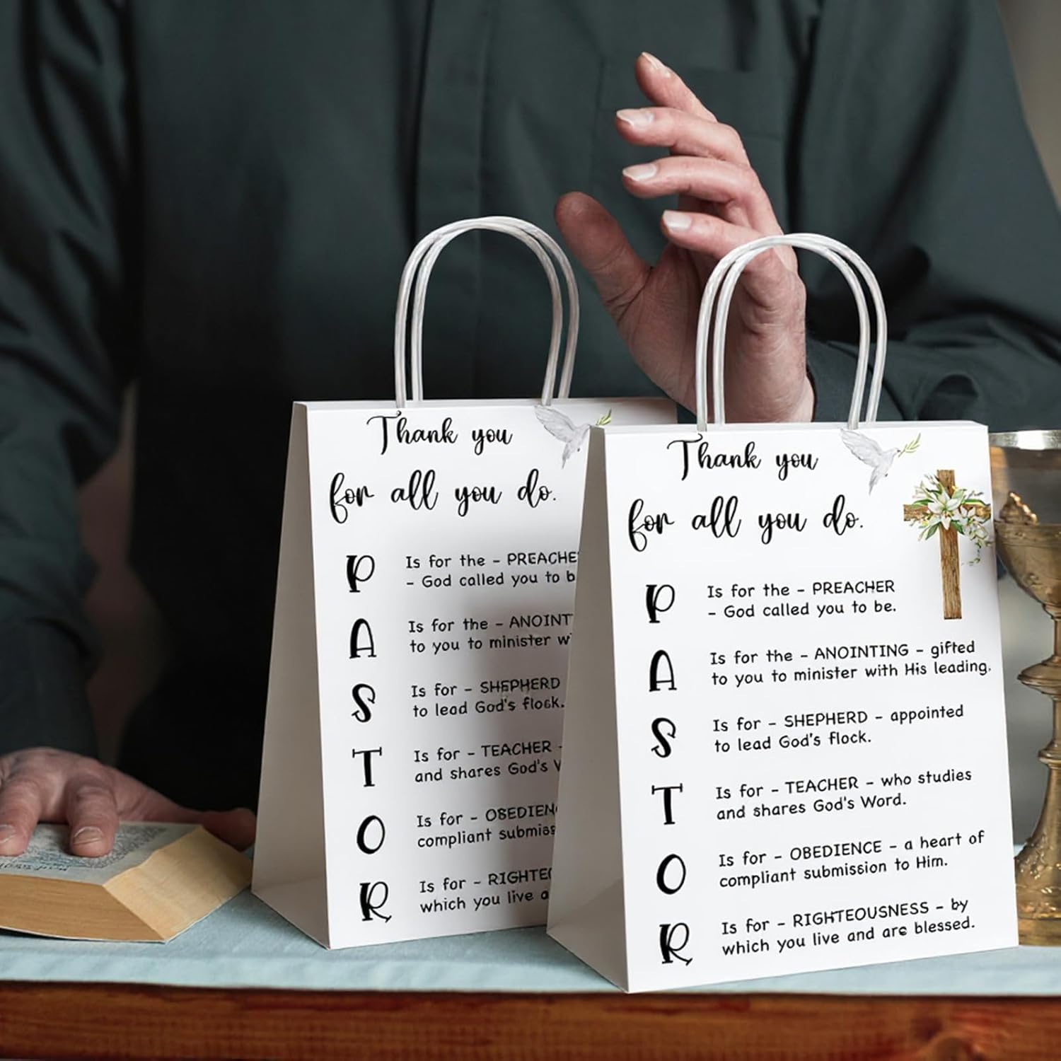 Tenceur 24 Pcs Pastor Appreciation Gifts Bags Christian Thank You Gifts for Men Women Pastor Minister Clergy Church Staff Ministry Appreciation Bag for Birthday Father's Day (8.3 x 6 x 3 Inch, White) - Image 5