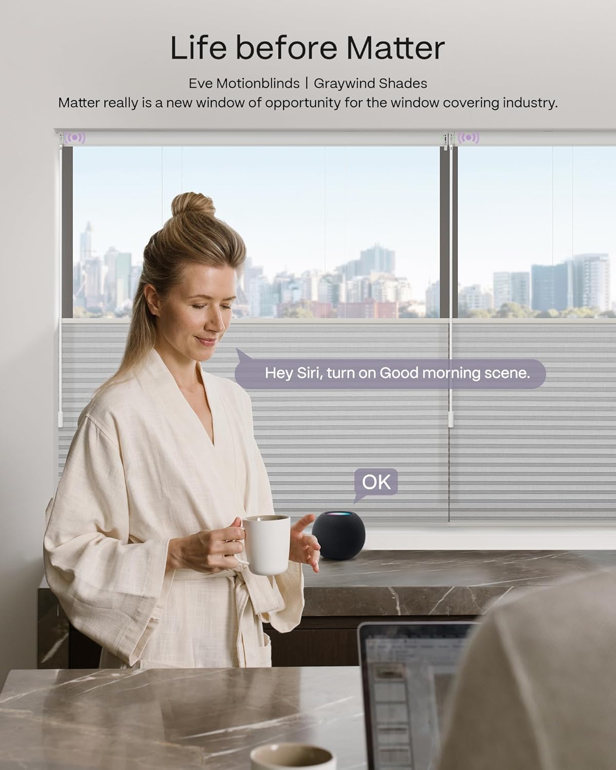 Graywind Motorized Matter Cellular Shades- 100% Blackout Top Down Bottom Up 1-3/4"Cell Honeycomb Blinds for Indoor Windows, Compatible with Alexa Google Siri, Custom Size,Pearl White