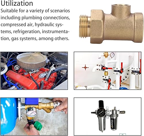 Miniatura 7 de Tranq Adaptador de tubería de latón versátil Barstock Street Tee 12" FPT x 12" MPT x 14" FPT Juego de 2 conexiones de bomba de agua y mantenimiento
