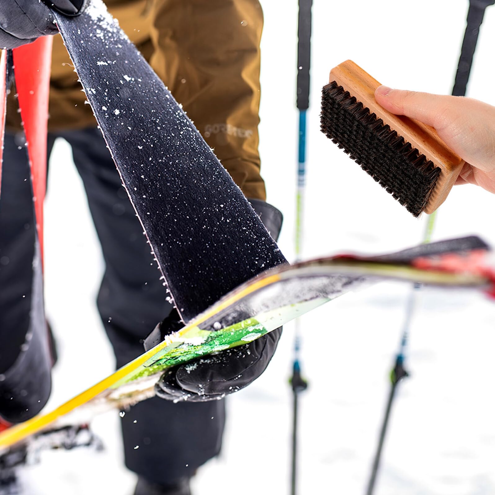 GANAZONO Ensemble 3 Pièces Brosses à Farter pour Ski et Snowboard Poils Cuivre Nylon CRIN de Cheval Outil Polissage et Nettoyage Haute Performance Accessoire Entretien Planches de Ski