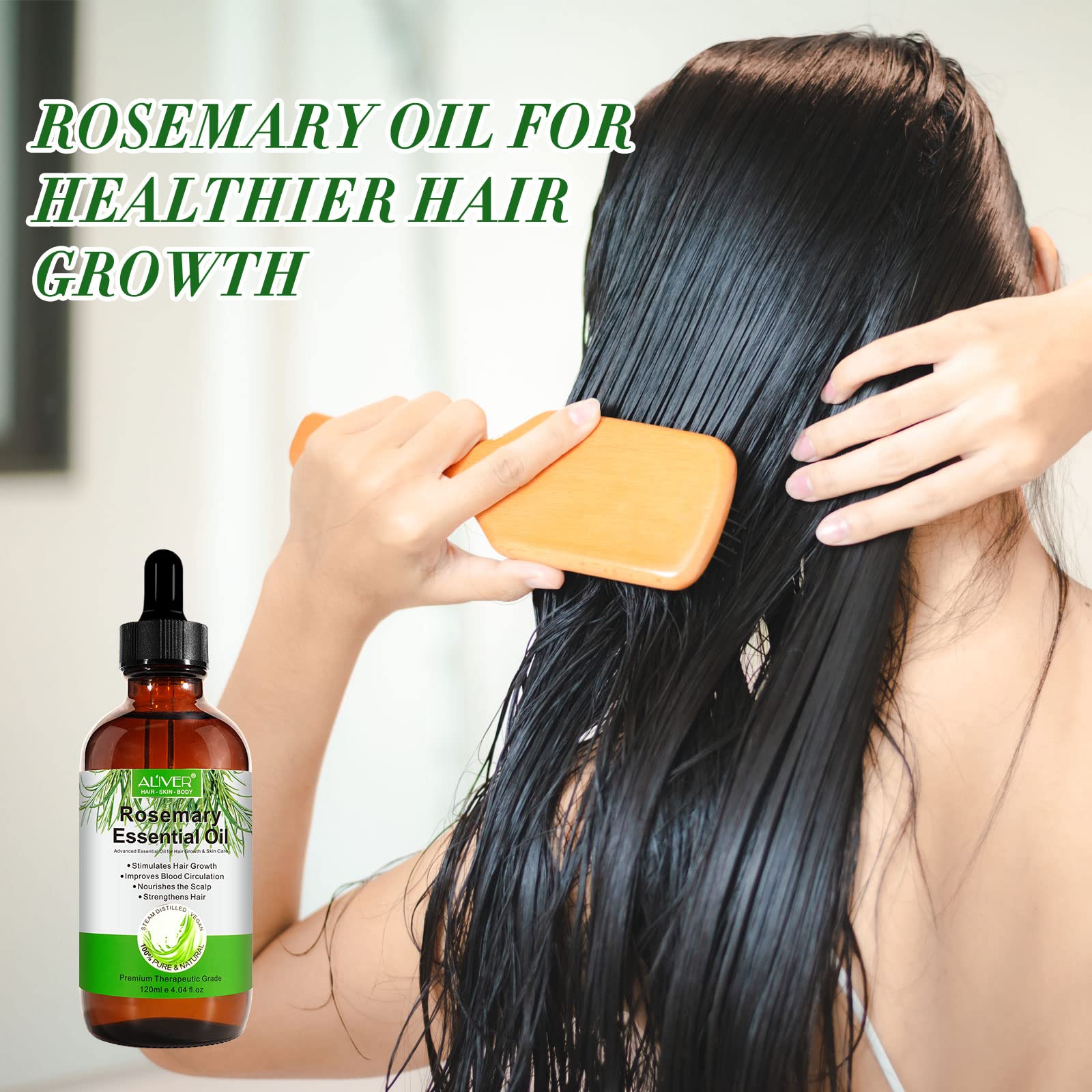 Olio Essenziale olio di rosmarino per capelli 120ml, olio rosmarino capelli, 100% Puro Biologico Per Sopracciglia E Ciglia, Viso, Pelle, Stimola Crescita Dei Capelli