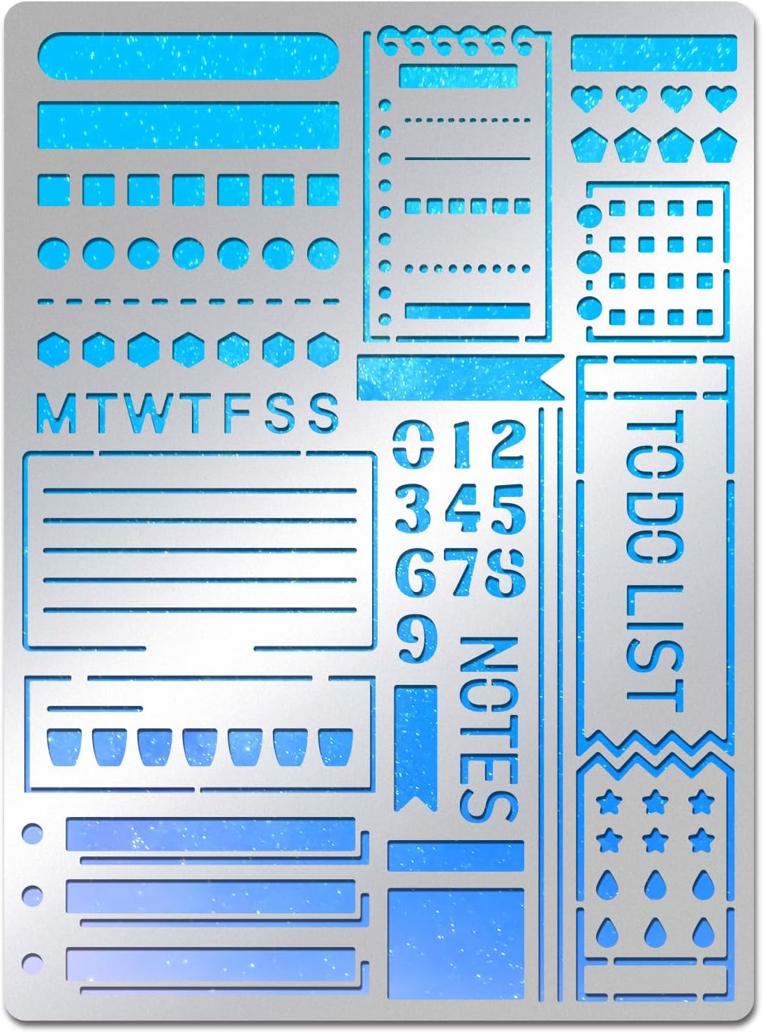 BENECREAT Stainless Steel Journal Planner Stencil with English Alphabet, Numbers, Circular Patterns, Reusable Stainless Steel Stencil Tool for Painting, Albums, Scrapbooking, 7.5x5.5inch