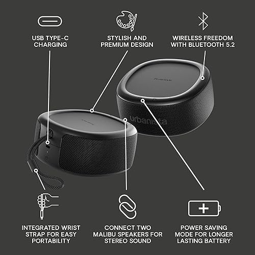 Miniatura 5 de Urbanista Malibu - Altavoz Bluetooth solar pequeño, altavoz portátil inalámbrico de 20 W, tiempo de reproducción infinito, altavoz impermeable IP67