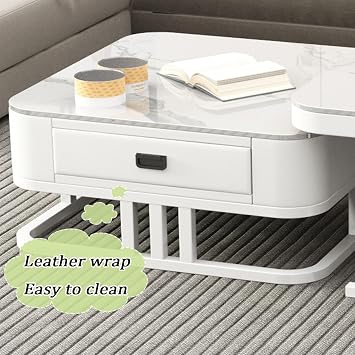 Coffee Table Set of 2, Square Multi-Purpose Nesting Table, Coffee Tables with Two Storage Drawers, Practical 2-in-1 Coffee Table Set, for Living Room,Bedroom,Studio(Black+White+Gray)