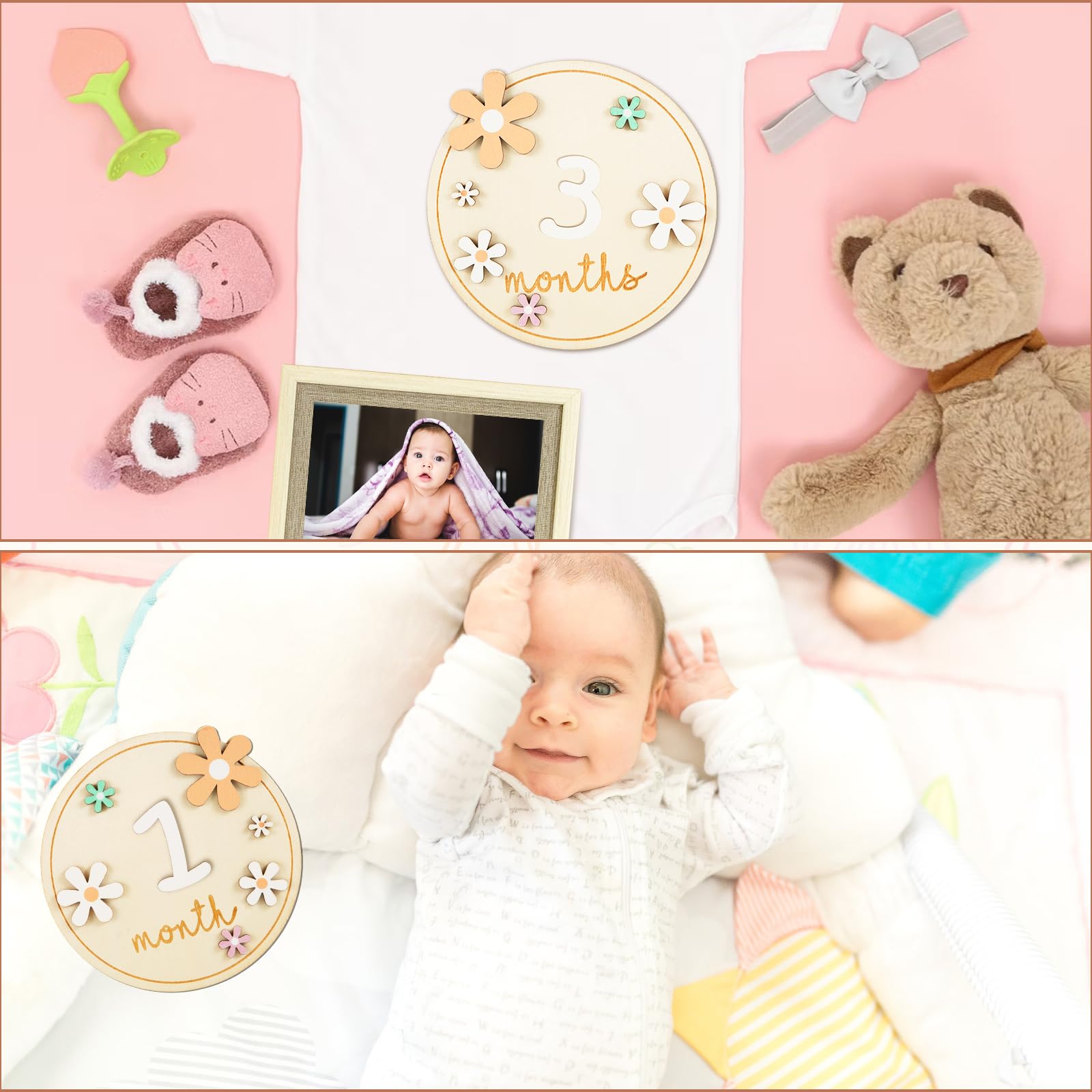 Znak Miesiaca Dziecka, z 11 Numerami Akcesoriów Drewniane Kartki Miesieczne Dzieci Urocza Pamiatka Dziecka Tabliczki Noworodków Dekoracje Rekwizyty Fotograficzne na Baby Shower Nowi Rodzice