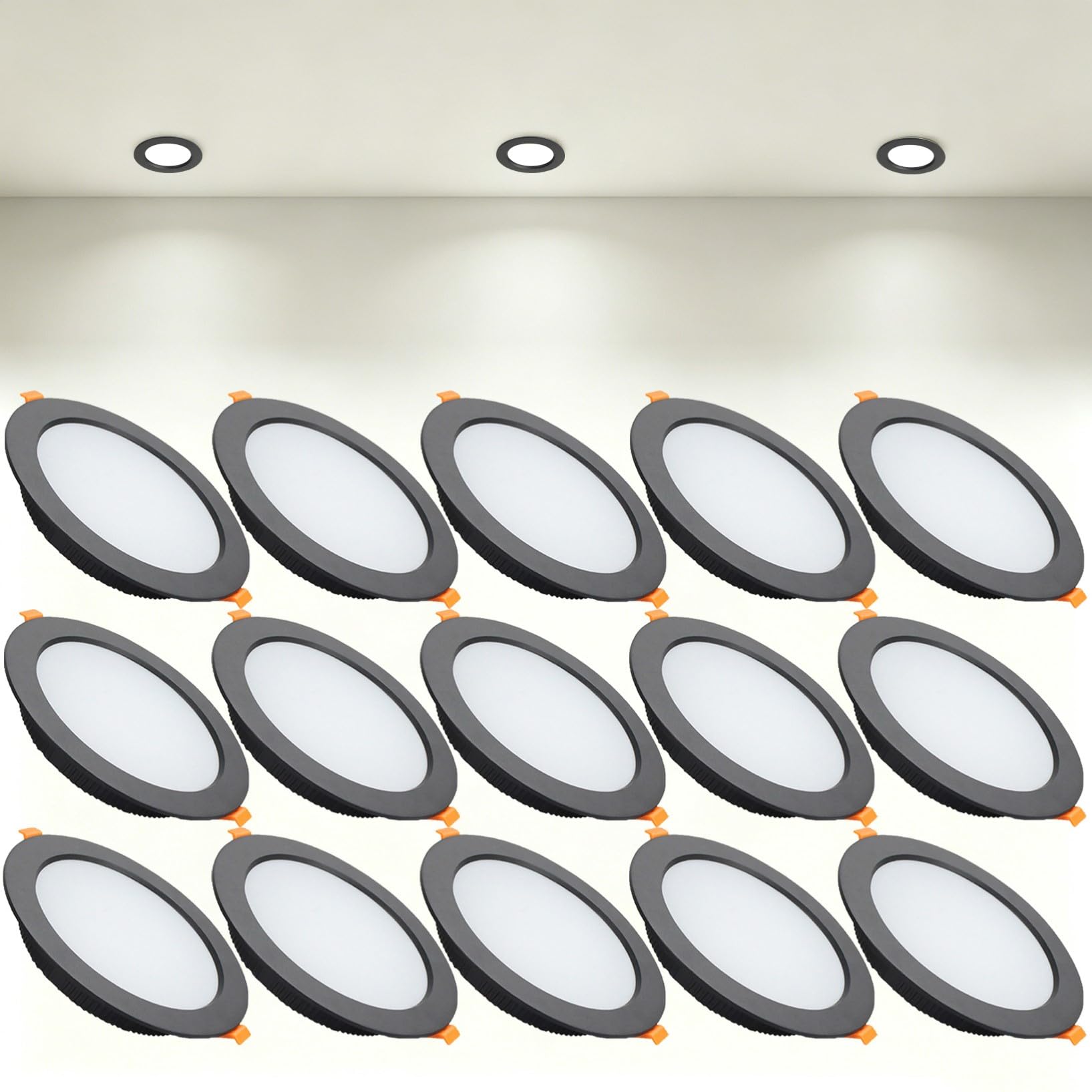 VOGHMOLD 18W Ultra Slim LED Downlight Recessed Ceiling Light 5 inch, 4000K Spot Lights Black Aluminum Trim, Cut Φ150-160mm, AC110-240V Panel Lighting for Office Hallway Closet, 15 Pack