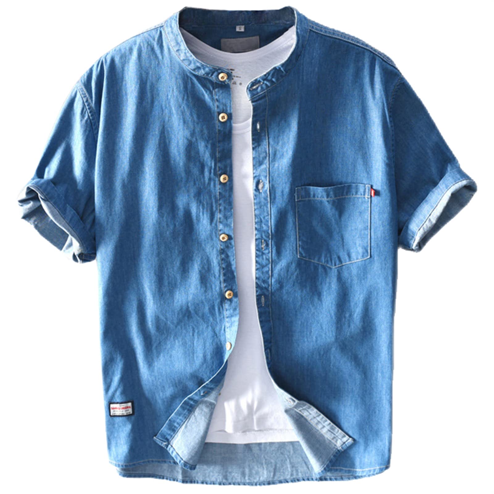 GIBZ Camisa de Mezclilla para Hombre Algodón Informal con Botones Manga Corta Camisas de Verano