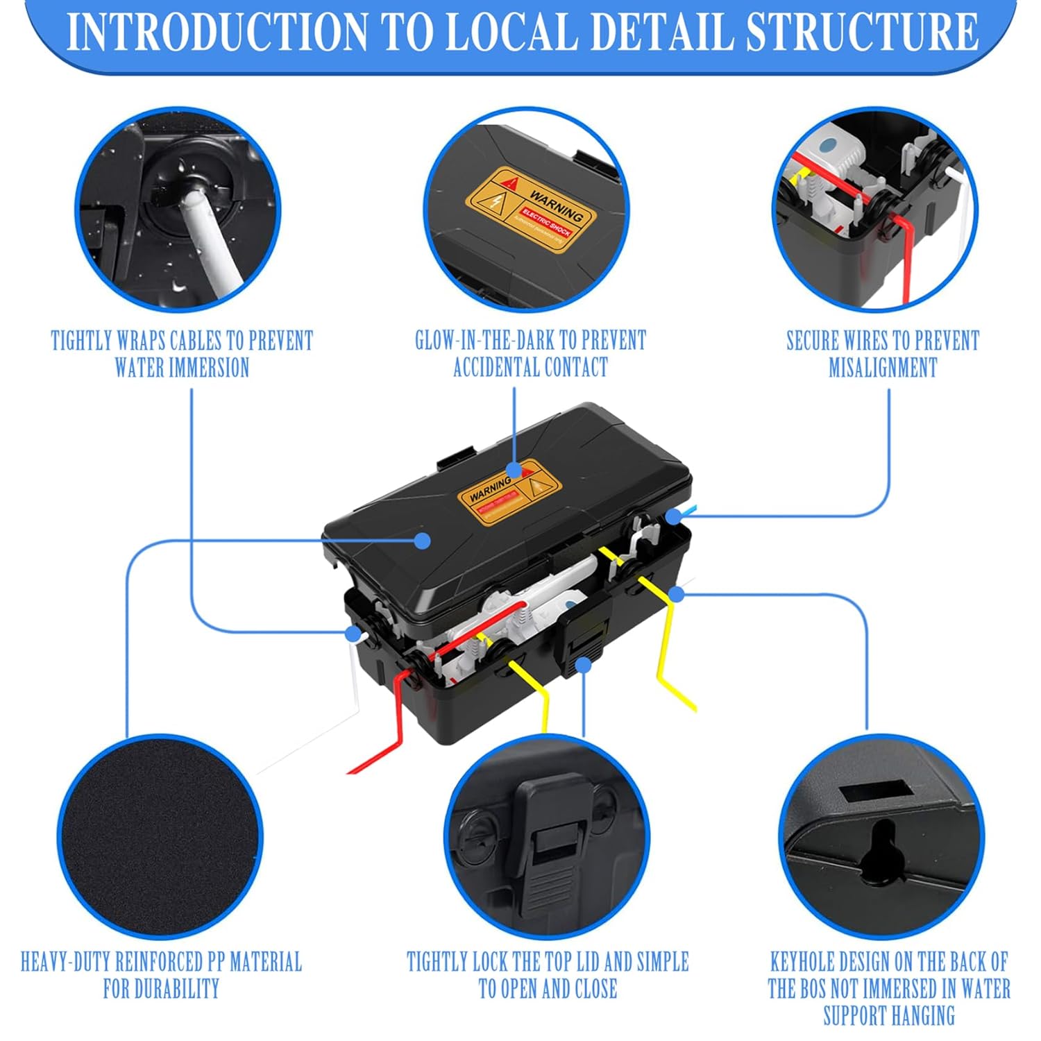 Medium Outdoor Electrical Box (10.3 x 5.9 x 3.7 in),IP54 Waterproof Extension Cord Connection Box with 6 Cable Entry Ports,Large Weatherproof Outlet Cover for Power Strip,Holiday Lights,Plug&Timer - Image 3