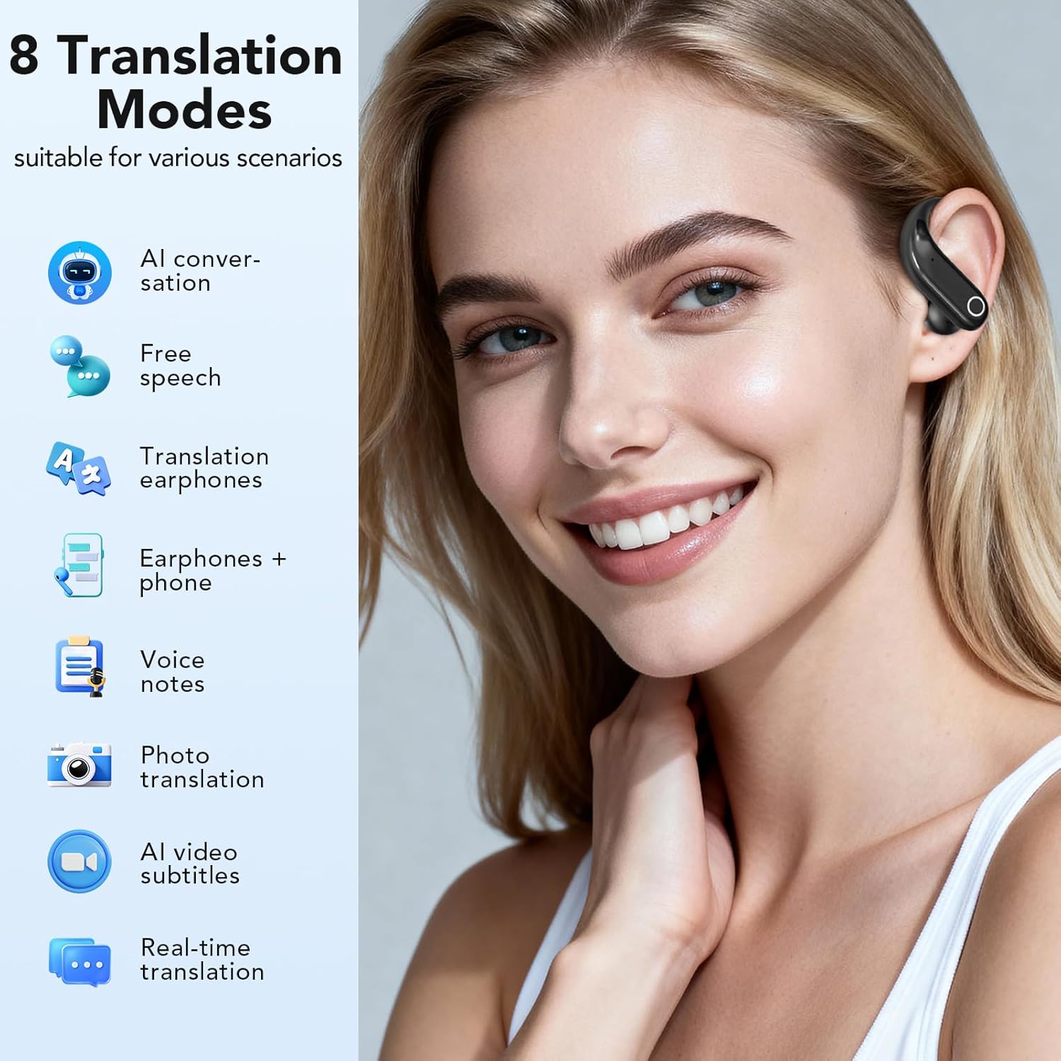 NE61 AI Translation Earbuds Real Time Language Translator Earbuds with LCD Touch Screen, Heart Rate & Blood Oxygen Monitor, Bluetooth 6.0, 8 Translation Modes, Support 134 Languages With Music & Calls