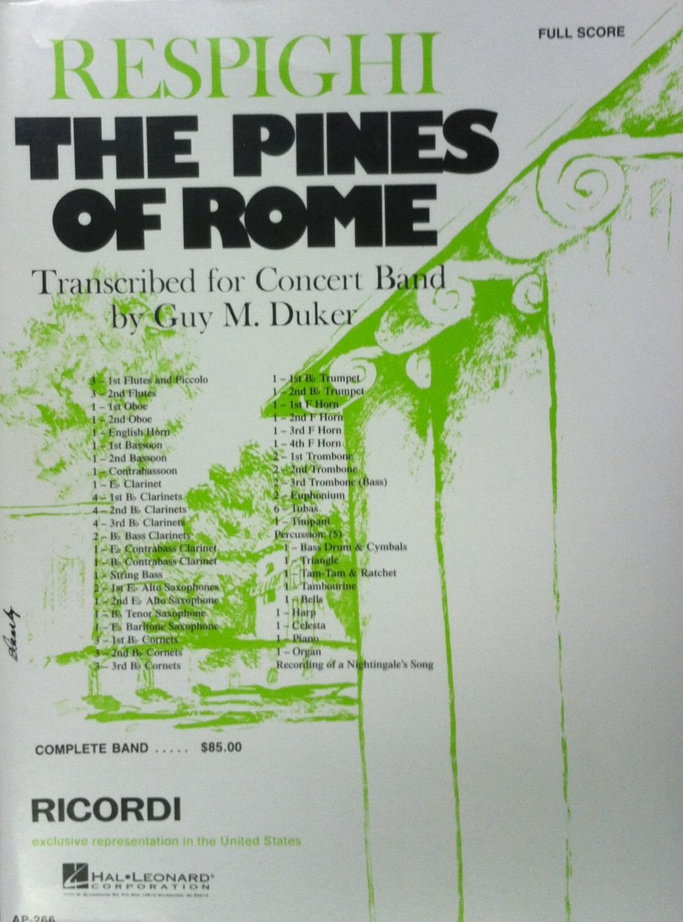 Ricordi The Pines of Rome (Full Score) Concert Band Composed by Ottorino Respighi
