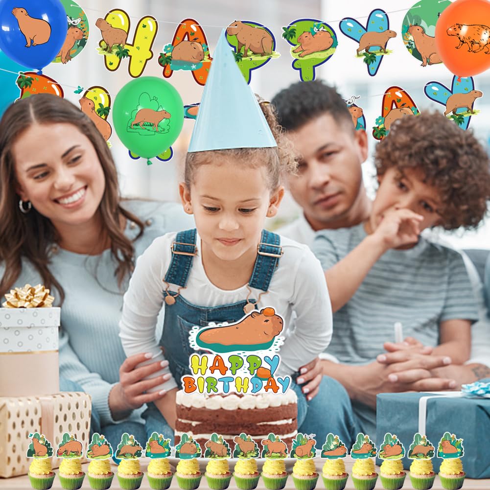 Set Decorazione Compleanno Capibara - Banner, Topper Torta, Cupcake Toppers, Palloncini, Tema Animali - Foto 4
