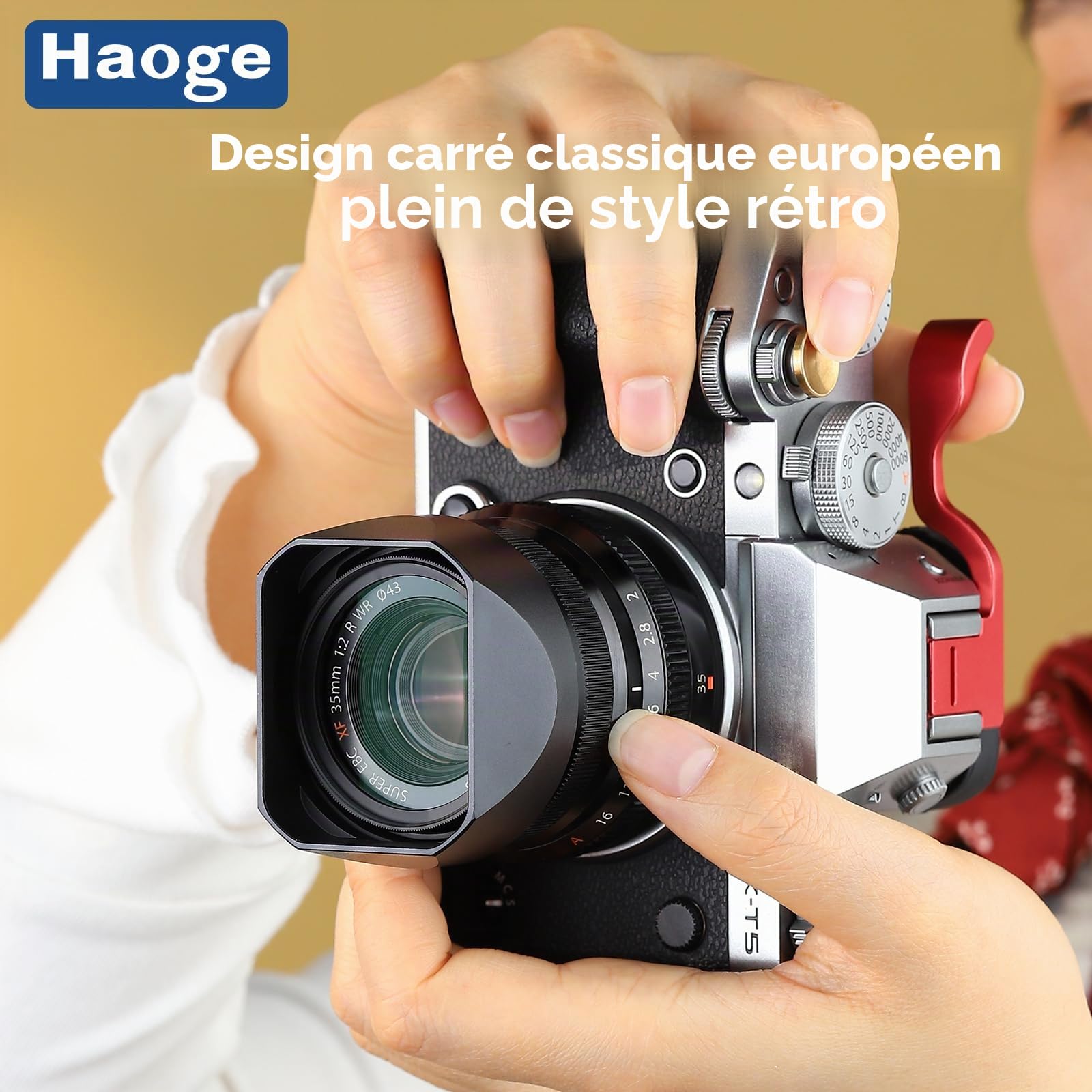 Haoge Pare-soleil d'objectif carré en métal pour Fujifilm XF35mmF2 R WR, Pare-soleil d'objectif F2 23mm F2 (avec capuchon avant en métal), remplace le pare-soleil Fujifilm LH-XF35-2