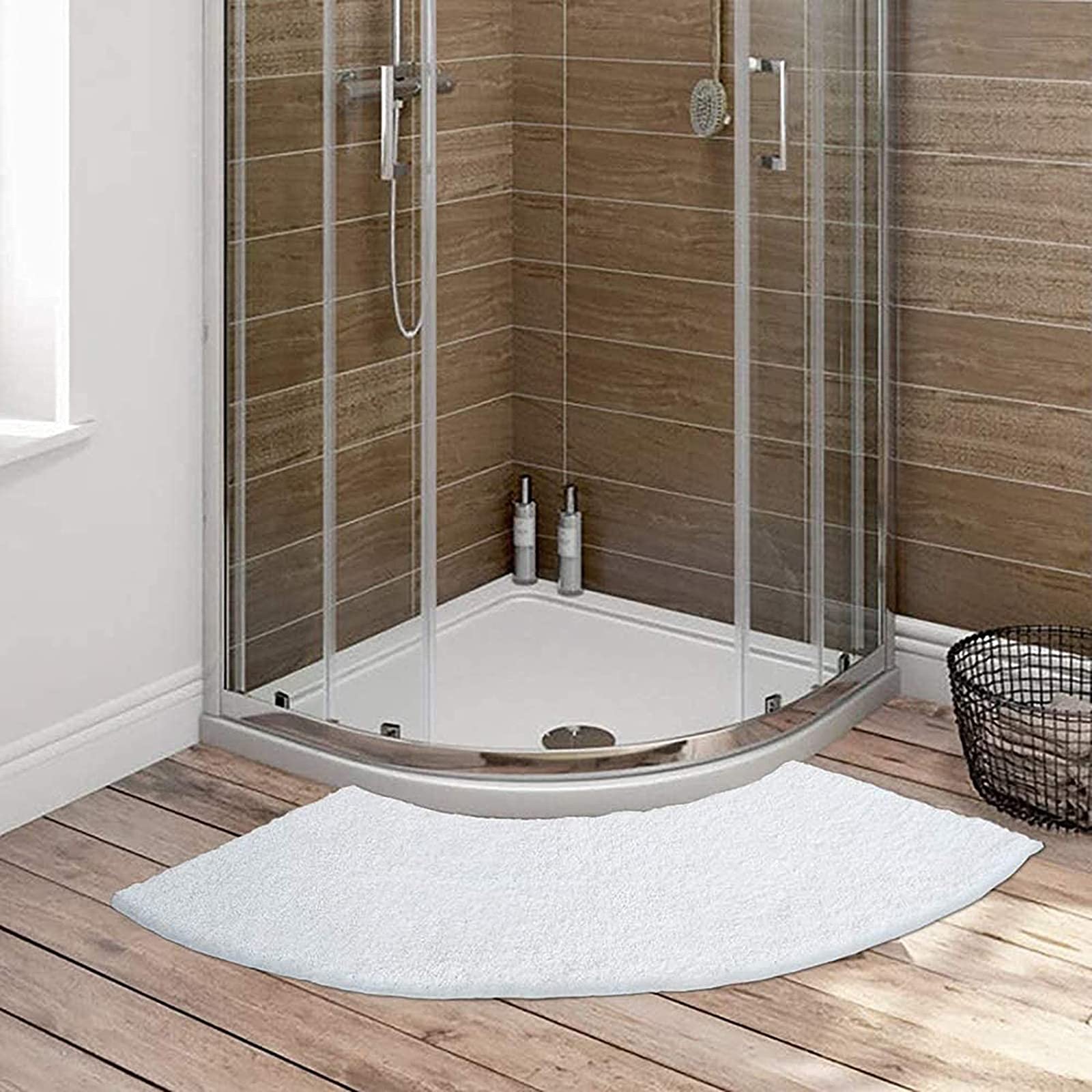 Alfombra de baño de microfibra antideslizante y esponjosa de 45 x 110 cm, alfombra de ducha suave de secado rápido, lavable, perfecta para uso doméstico y hotel, elegante diseño blanco