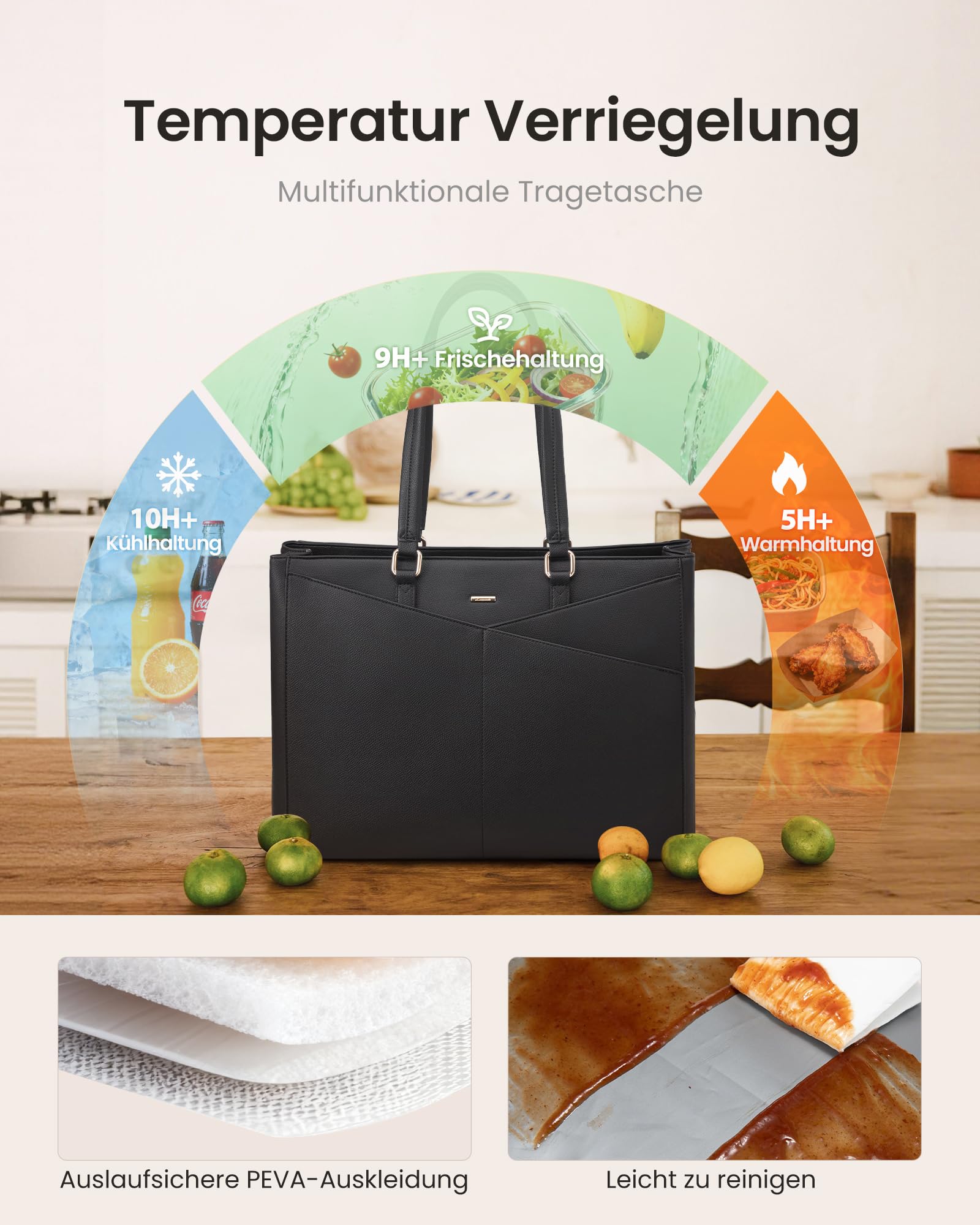 LOVEVOOK Laptoptasche Damen, Arbeitstasche mit Isoliertem Kühlfach Groß | 15,6 Zoll Laptop Handtasche Lunchtasche, Wasserdicht PU Leder Aktentasche, Lehrertasche Schultertasche für Business Büro Uni