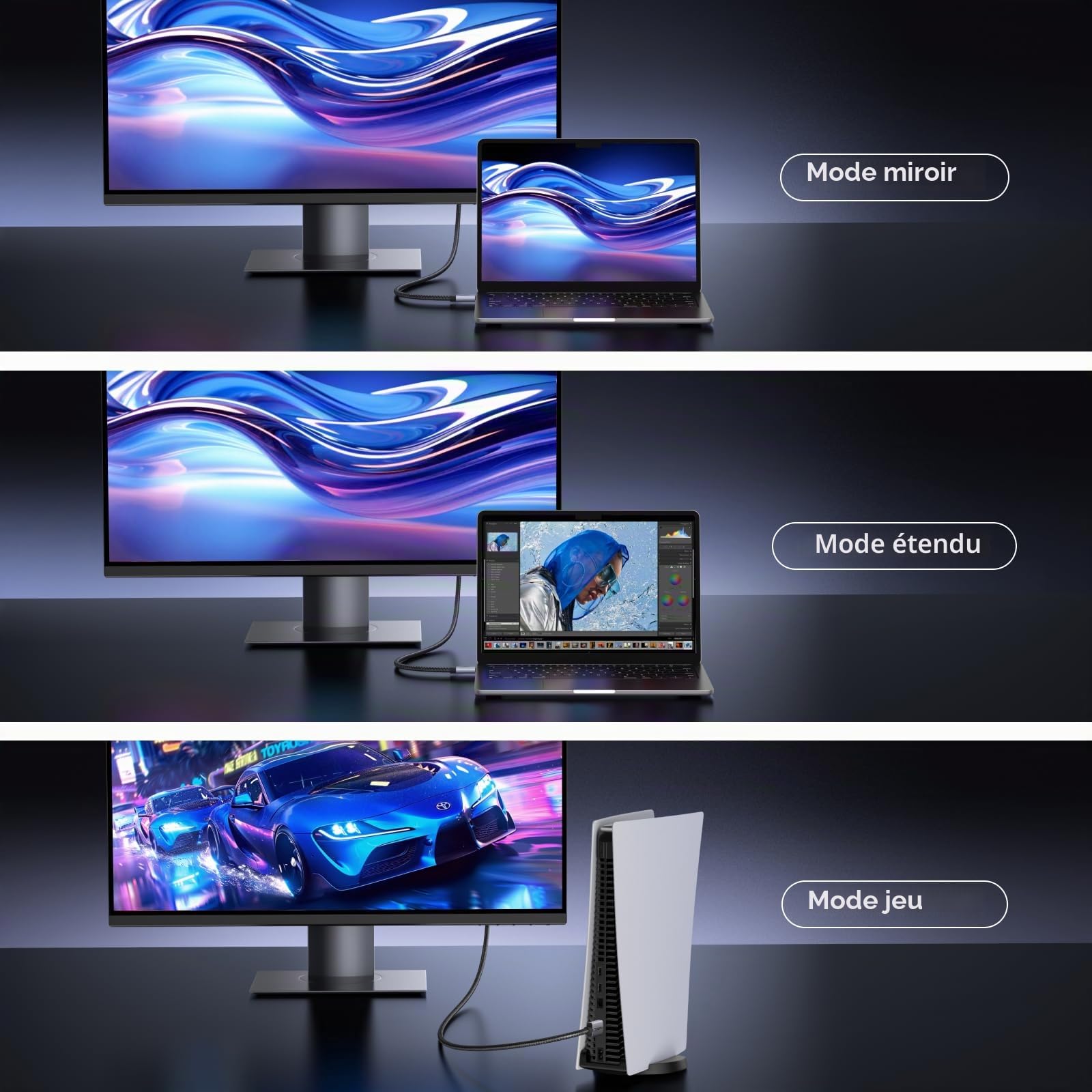 UGREEN 16K Câble HDMI 2.2 16K 60Hz 12K 8K 240Hz 96Gbps Ultra Haute Vitesse Cordon HDMI Aluminium LIP DynamicHDR Dolby Atmos HDCP Nylon Tressé Compatible avec PS5 4 Xbox MacBook Pro Blu Ray HDTV 2M