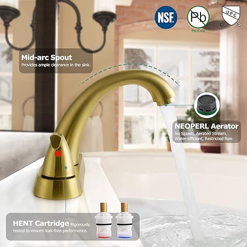 Miniatura 2 de PARLOS - Grifo de lavabo de 2 asas, para el baño, con montaje de drenaje y manguera de suministro, sin plomo, cUPC, grifo de tocador, mezclador,