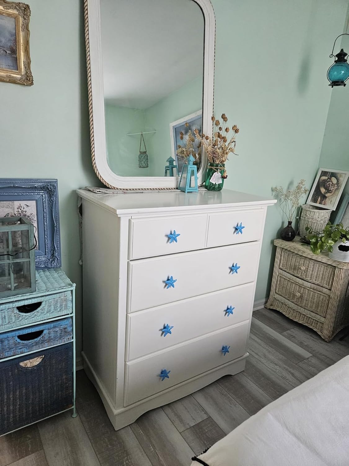 Starfish Drawer Pulls and Knobs 8Pack Glittery Animal Cabinet Knobs Cute Pulls for Kitchen Bathroom Dresser Blue Ocean Beach Theme Handles