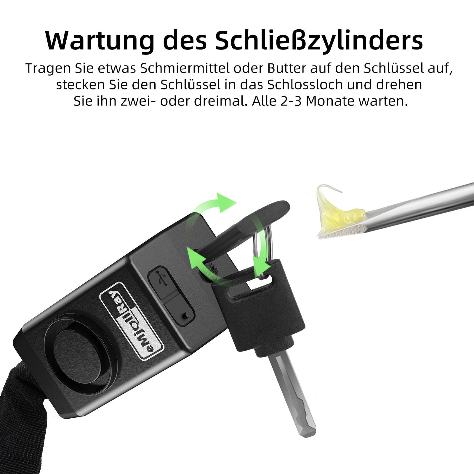 120cm Fahrradschloss mit Alarm 110dB Fahrrad Alarmanlage Schloss für E Scooter Ebike Fahrradschloss Hohe Sicherheit 8mm Dickes Kettenschloss, 2 Fernbedienungen,3 Schlüssel,USB C Kabel,Tasche