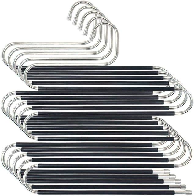 Trouser Hanger,6 Pack Trouser Hangers Space Saving S-Type Clothes Pants Hangers Non-Slip Closet Organizer for Scarfs Jeans Clothes Trousers Towels