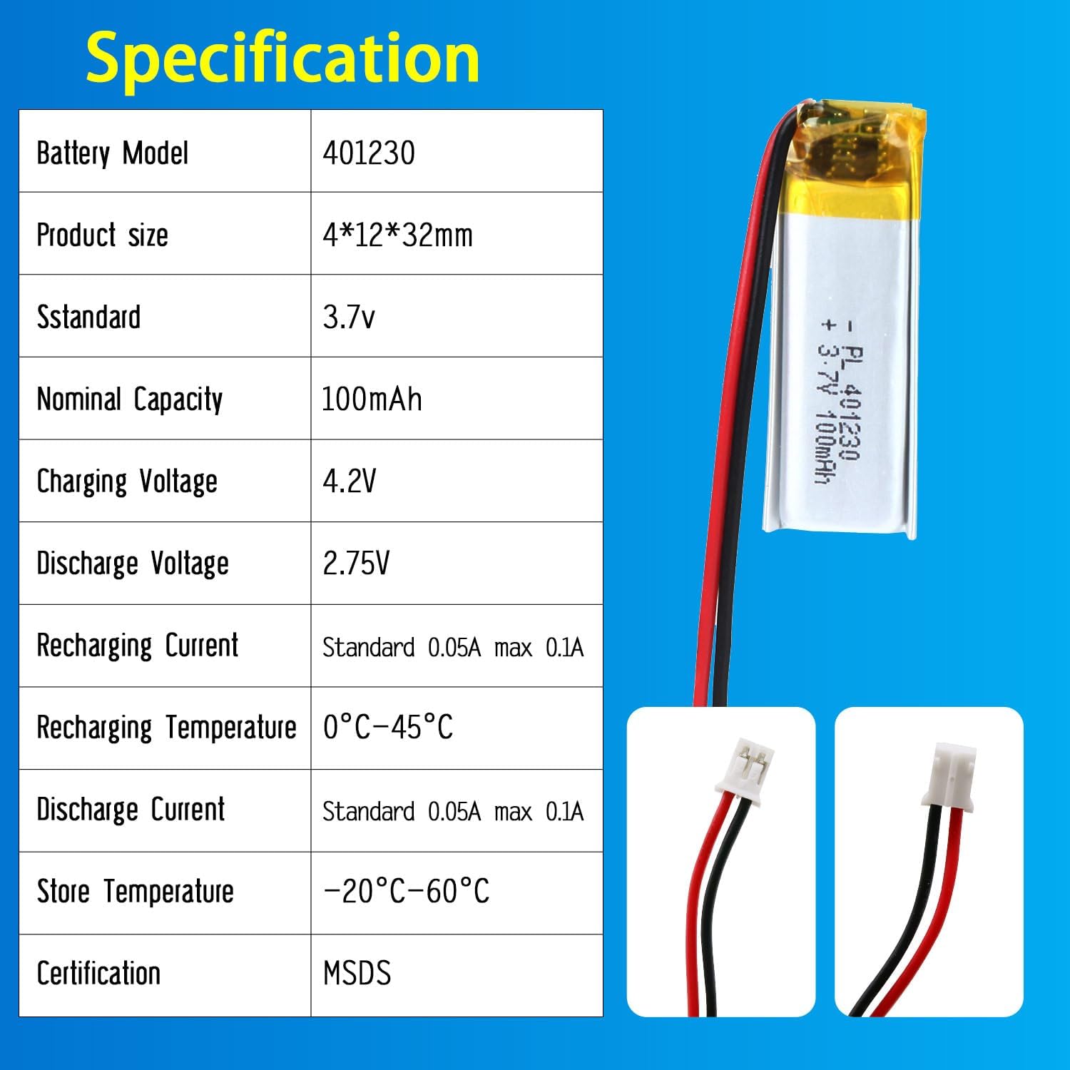 3.7V 10000mAh Lithium Polymer Battery - 1165110 Size With JST 2.0mm Connector