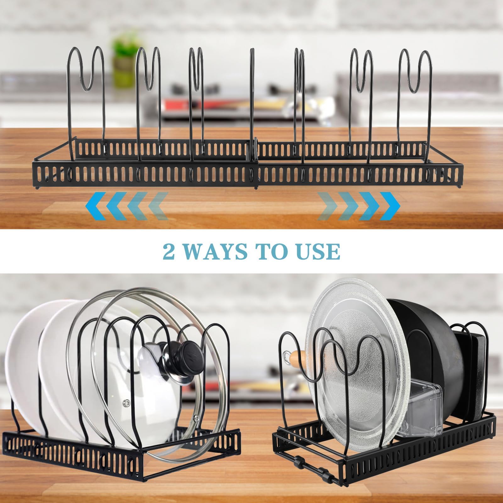 Support De Couvercle De Casserole Extensible - 6 Compartiments Réglables, En ABS, Pour Ranger Couvercles Et Poêles