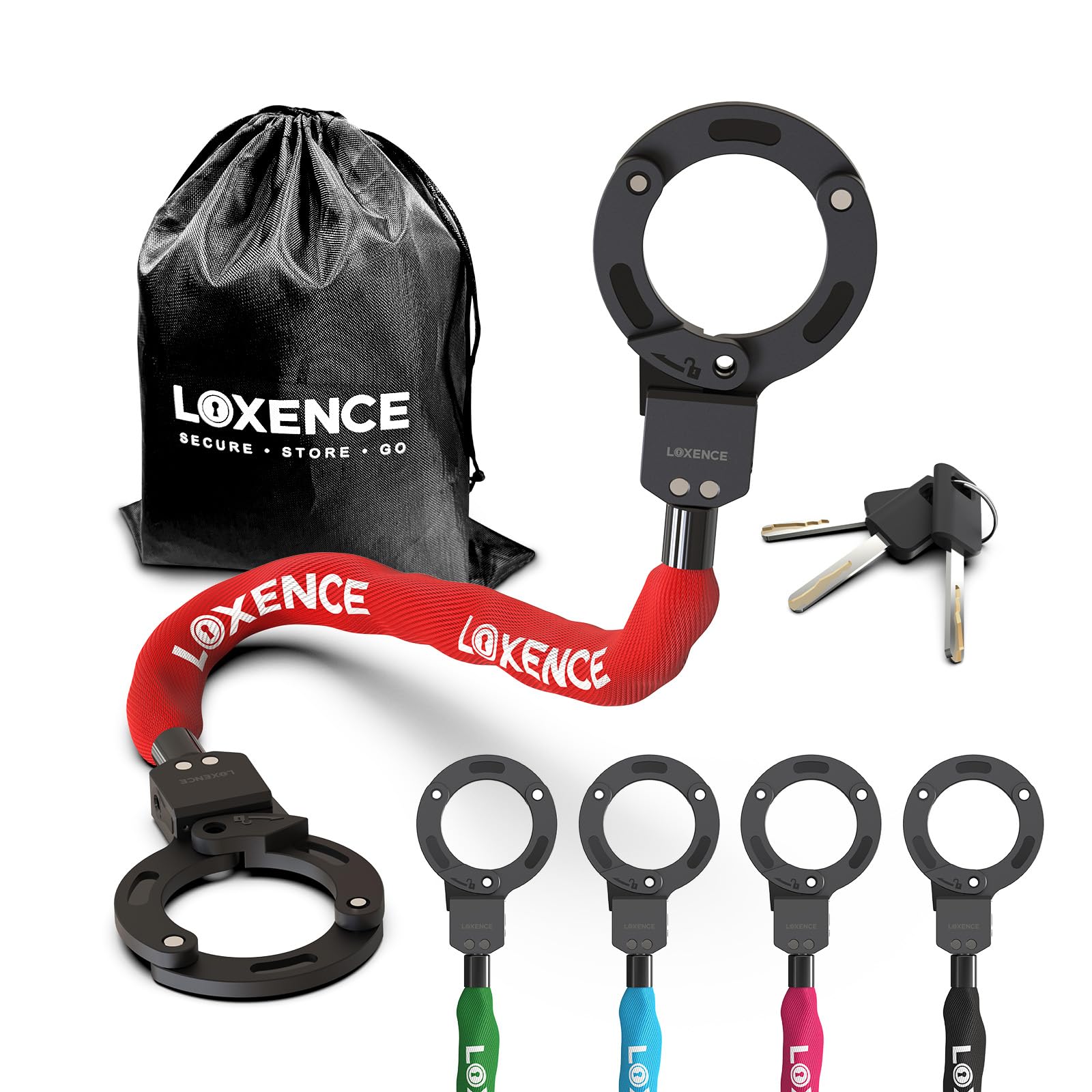 Candado Patinete Electrico, Bicicleta Antirrobo, Candado Esposas con 3 llaves, Moto de Alta Seguridad, Apto Para Patinetes Eléctricos, Bicicletas y Motocicletas (Rojo)