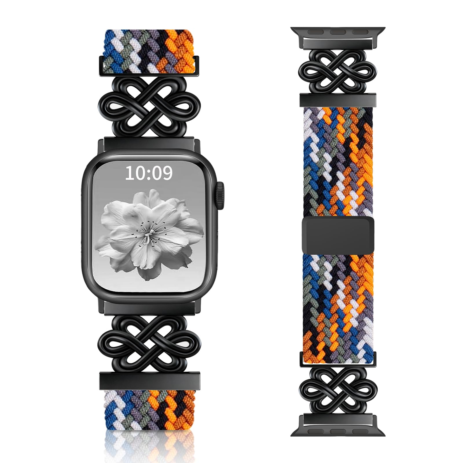 Chinber Braided Band Compatible with Apple Watch Bands 40mm 38mm 41mm 42mm 44mm 45mm 46mm 49mm, Magnetic Clasp Fabric Nylon Interlock Buckle Straps