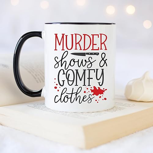 Miniatura 4 de YouNique Designs Murder Shows and Comfy Clothes - Taza de café True Crime de 11 onzas, mercancía de adicto al crimen, taza de café para mujeres,