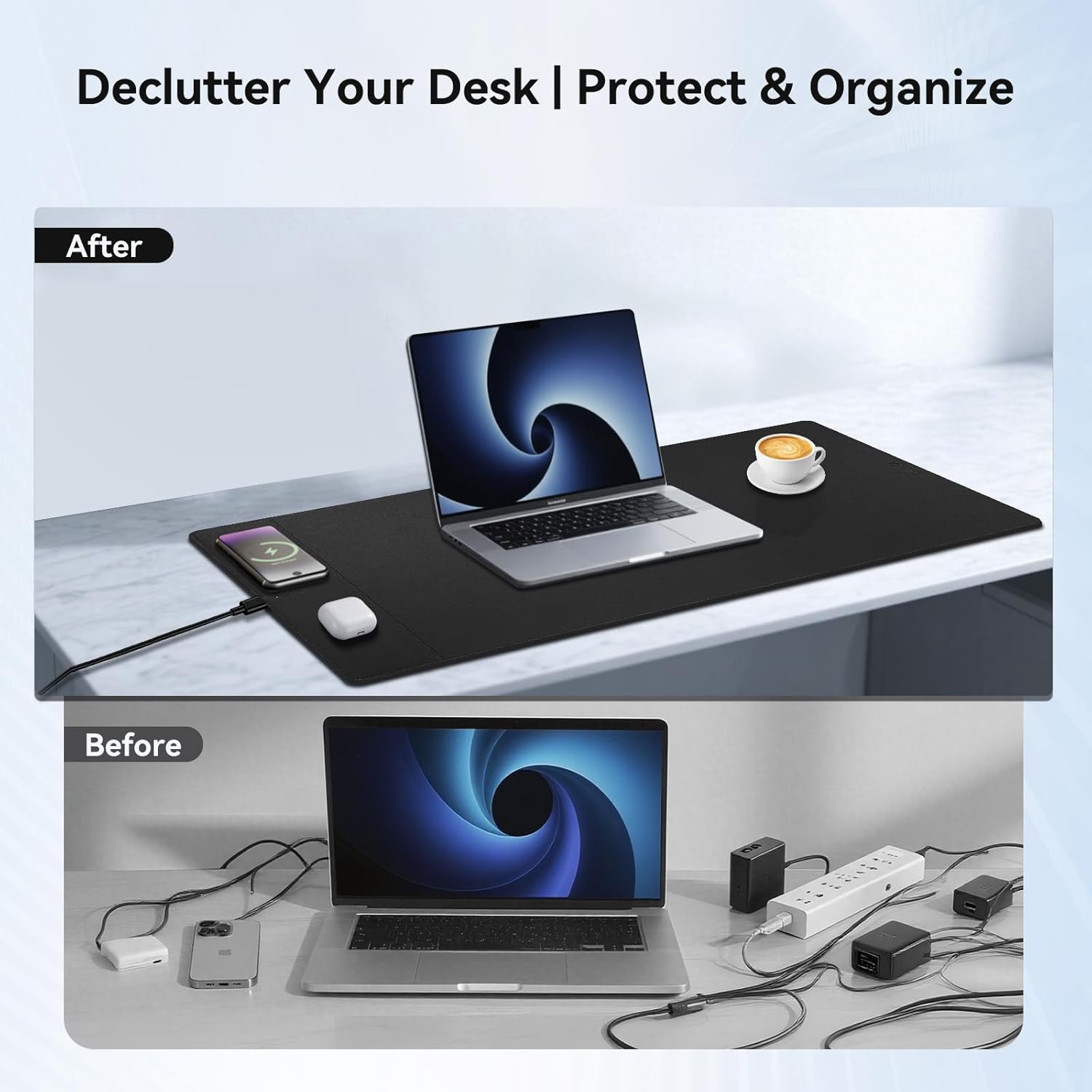 Wireless Charging Mouse Pad, 15W Fast Charge Magnetic Charger Desk Pad, Large Office Desk Mat (35.4"x16.9") with Ultra-Smooth Surface, Black Computer Mousepad for MacBook, PC, Laptop