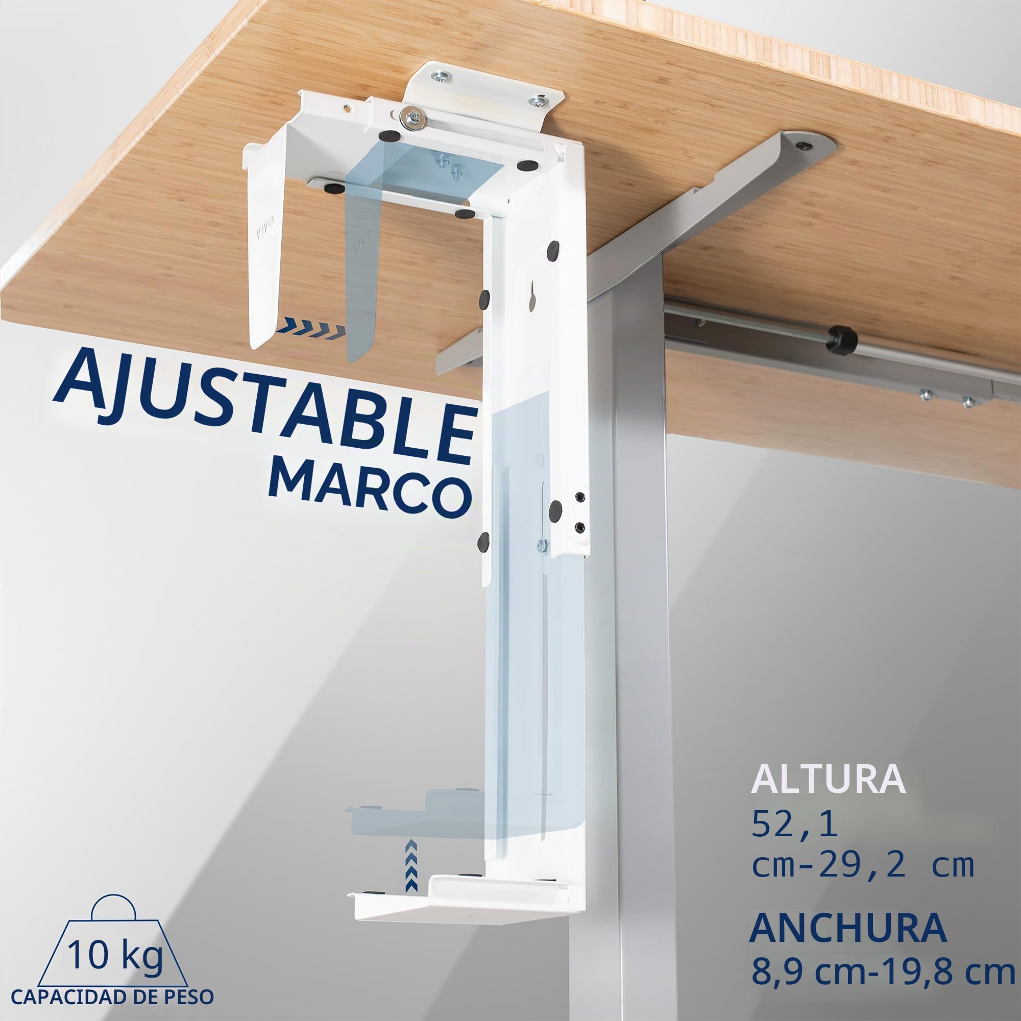VIVO Mount-PC01W - Soporte Ajustable Debajo del Escritorio y Pared para PC de 3.5 a 7.8 Pulgadas de Ancho, Soporte de CPU con Giro y Bloqueo Seguro, Blanco, MOUNT-PC01W