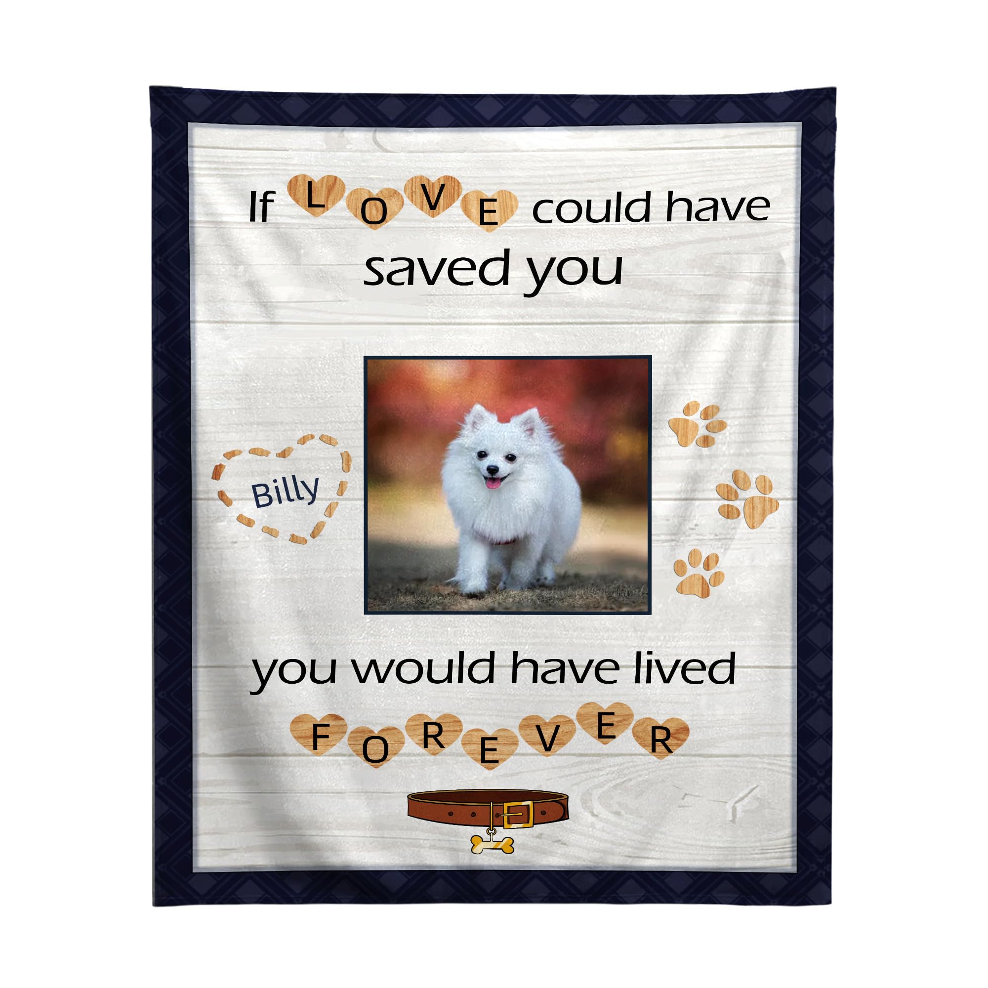 BLYIUKR Personalised Memorial for Loss of Dog, Custom Photo Blanket in Memory of Remembrance for Dog Mom Dad Lovers, Soft Flannel 40''x 30''