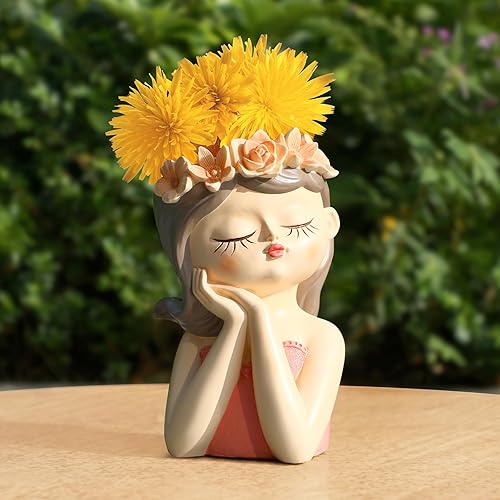 Miniatura 1 de Ysditrk Macetas de cara con agujero de drenaje con ojos cerrados, macetas de cara para plantas de interior y exterior, pequeñas