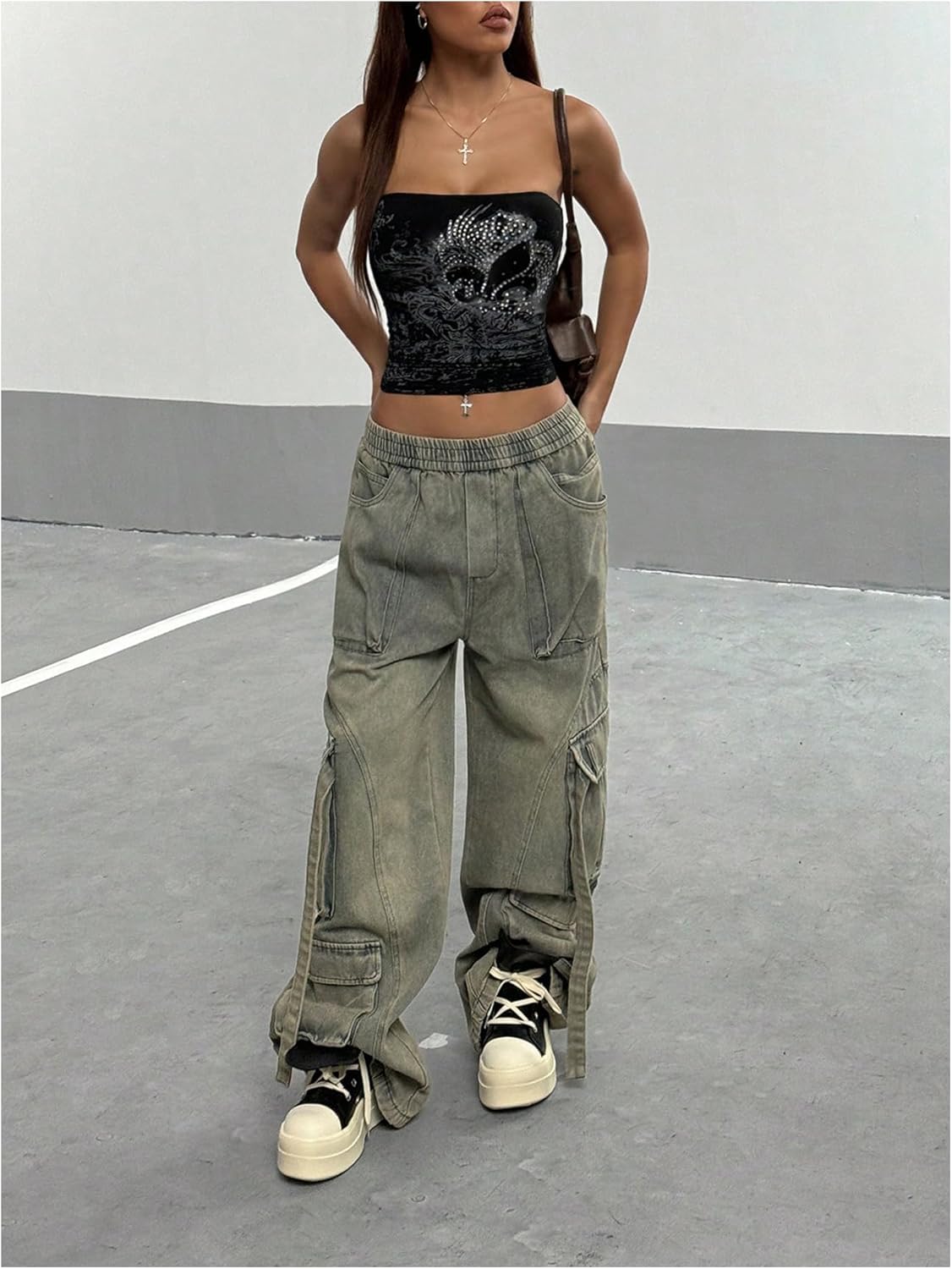 SOLY HUX Women's Glitter Graphic Bandeau Tube Top Y2k Gothic Strapless Crop Tops Rave Party Outfits - Image 5