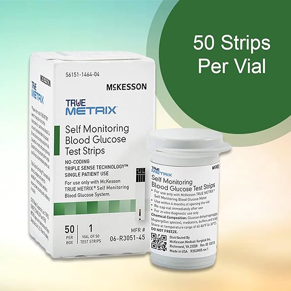 McKesson True METRIX Blood Glucose Test Strips for Diabetes [50 Strips] Self-Monitoring System