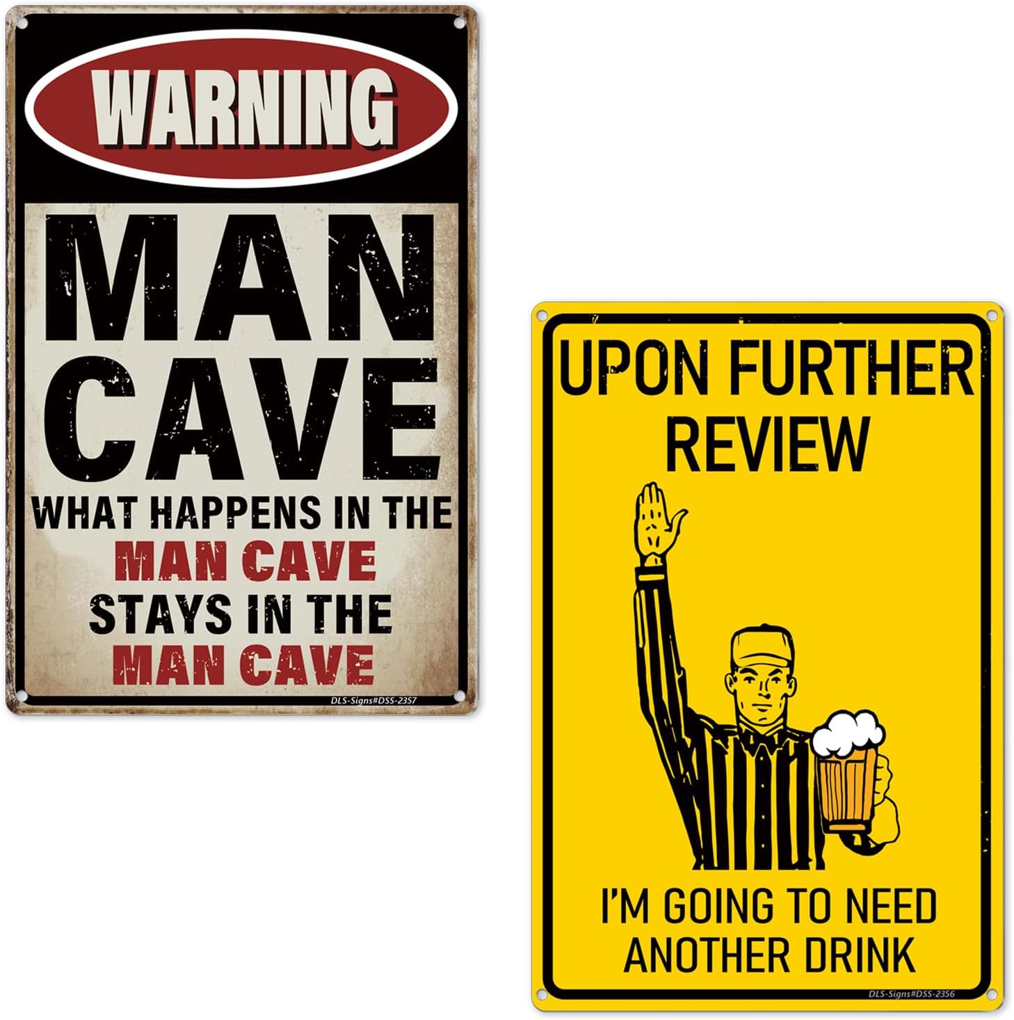 1+1Pack Man Cave Decor Bar Sign Bundle, 12×8 IN Funny Vintage Metal Bar Decor for Home Bar Wall Man Cave Garage Basement Stuff, DLS-2356 & DLS-2357