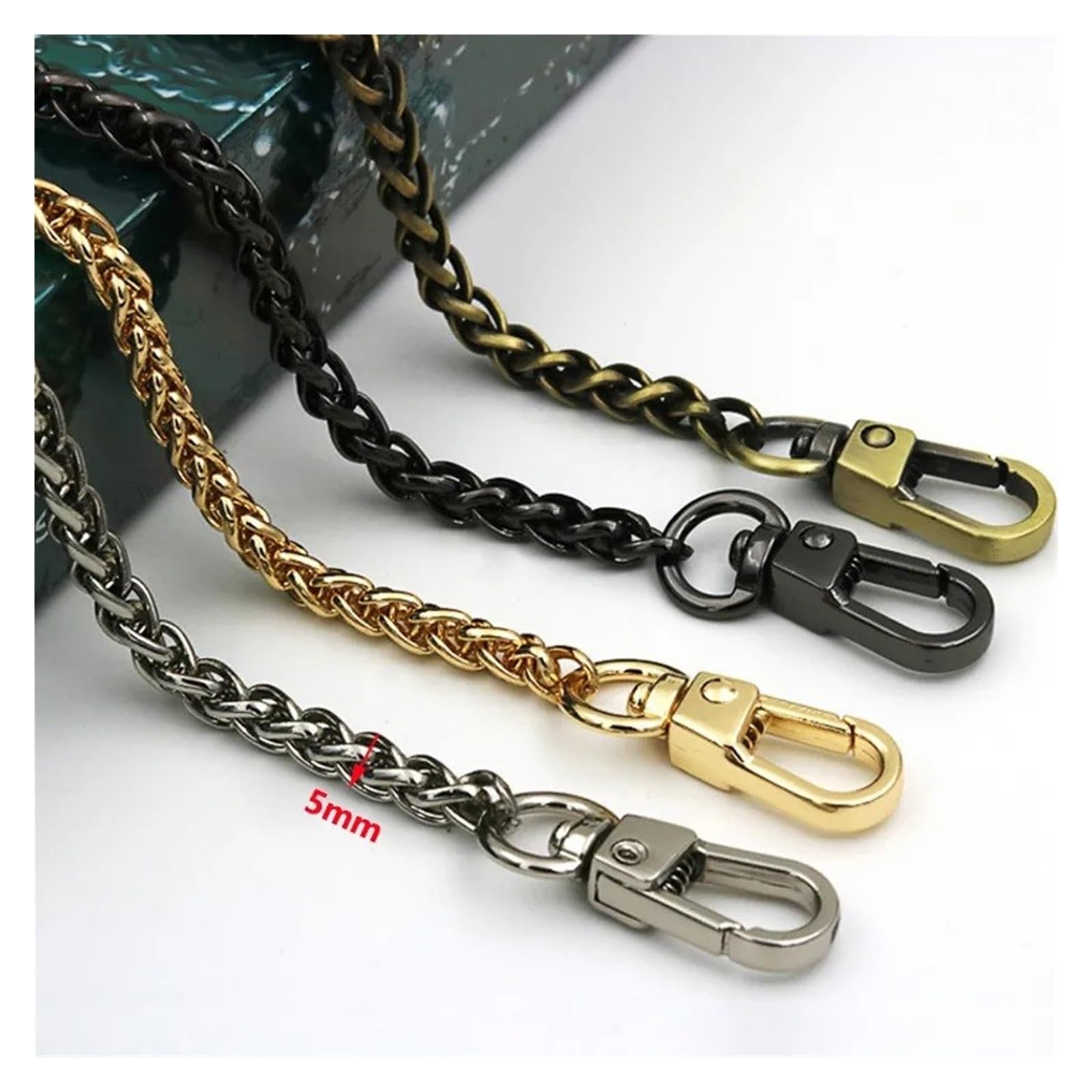 Tas ketting stalen tas ketting 5 mm goud, zilver, pistool zwart