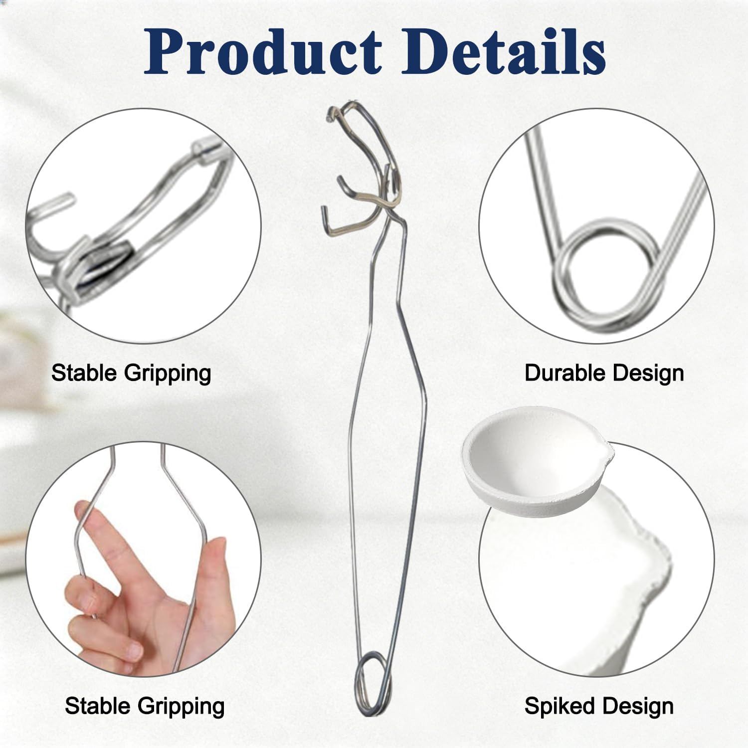3 Pcs Ceramic Quartz Crucibles and 1 Pcs Handle Tongs Ceramic Crucible Bowl Dish Cup Set for Refining Melting Gold Silver Copper Jewelry Tool