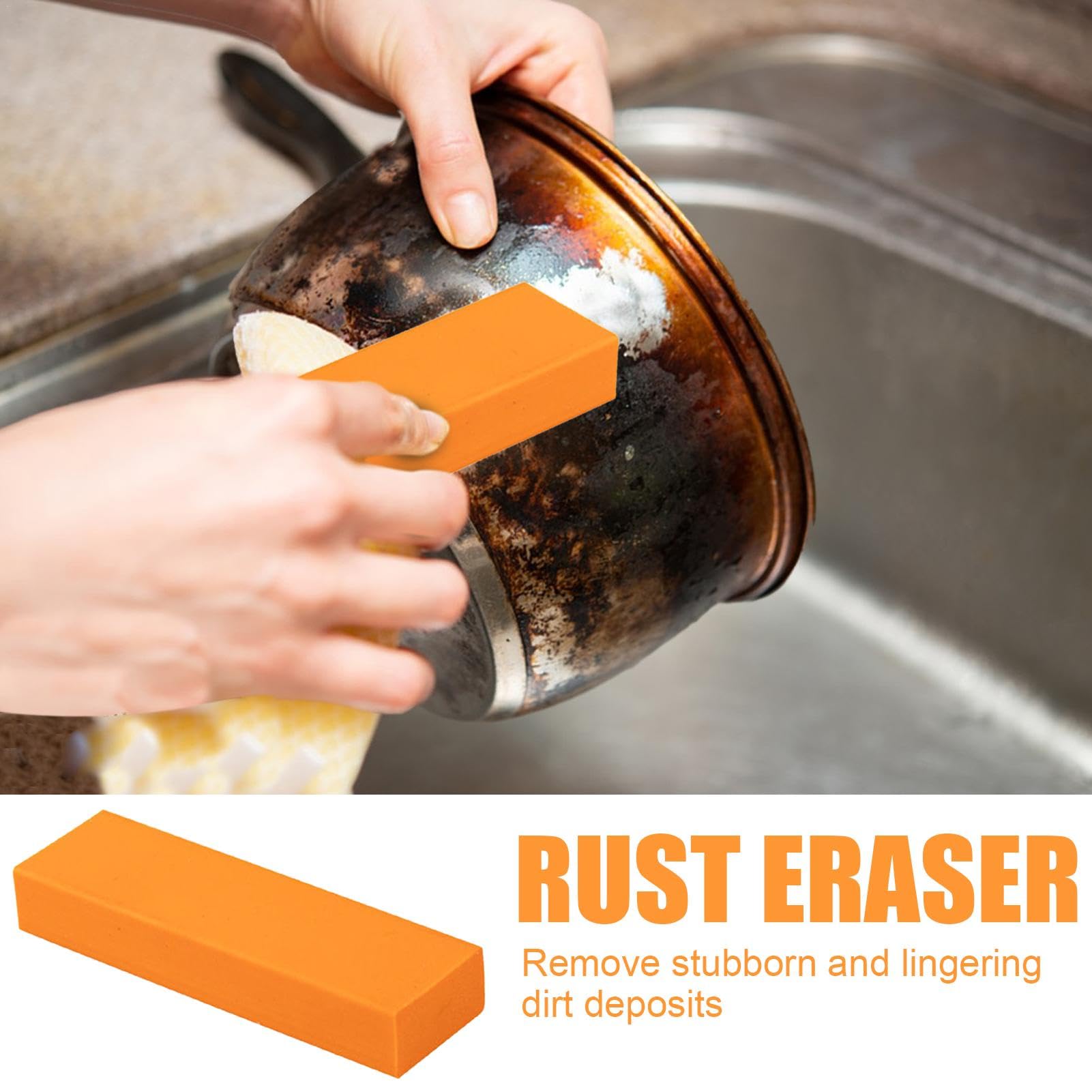GLANSI Rust Removal Eraser, Shower Head Rust Remove Eraser, Metal Rust Remover Pads, Rubber Rust Elimination Scrubber for Kitchen Sinks, Faucets, Showerheads, Tableware and Pot Bottoms, Orange1