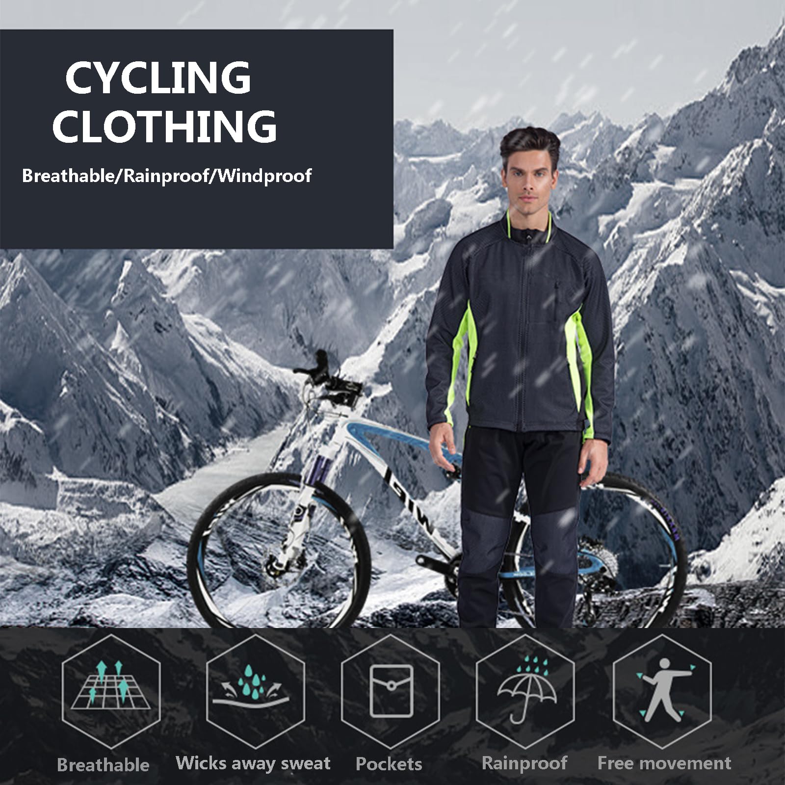 Chaqueta de Ciclismo de Invierno para Hombre Abrigo Softshell Térmico Transpirable Impermeable con Bolsillos para Escalada y Senderismo,Green-3XL