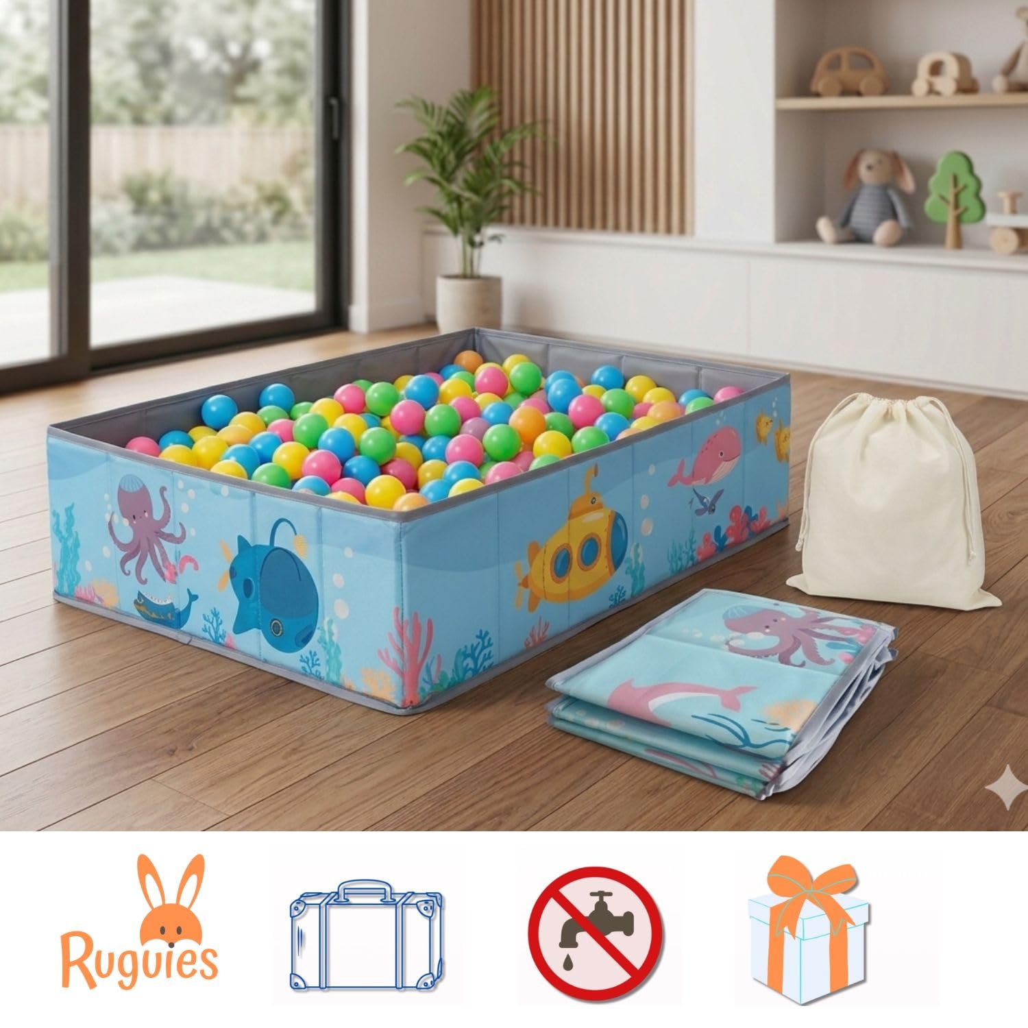 Piscina de Bolas para niños- Parque Infantil- Piscina de Pelotas para Bebés- Plegable y Portátil- Cubo Juguetes- (Bolas no Incluidas).