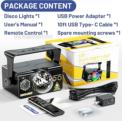 Miniatura 6 de Luces de fiesta, bola de discoteca de DJ y luz LED estroboscópica con cable USB-C de 10 pies activado por sonido, control remoto, luces de discoteca