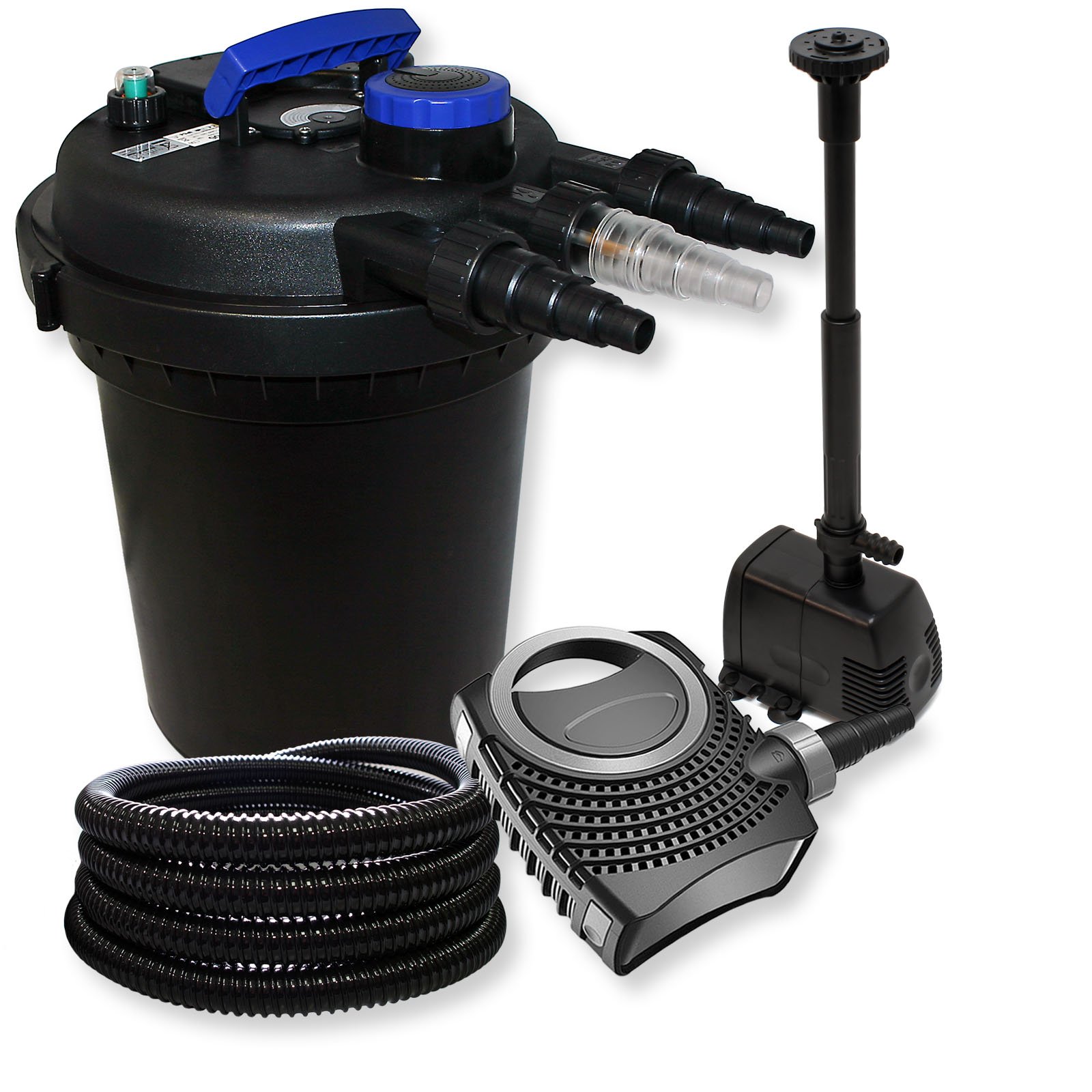 SunSun Set Filtro a pressione laghetto 6000l UVC 11W Pompa NEO8000 70W Tubo 25m Fontana