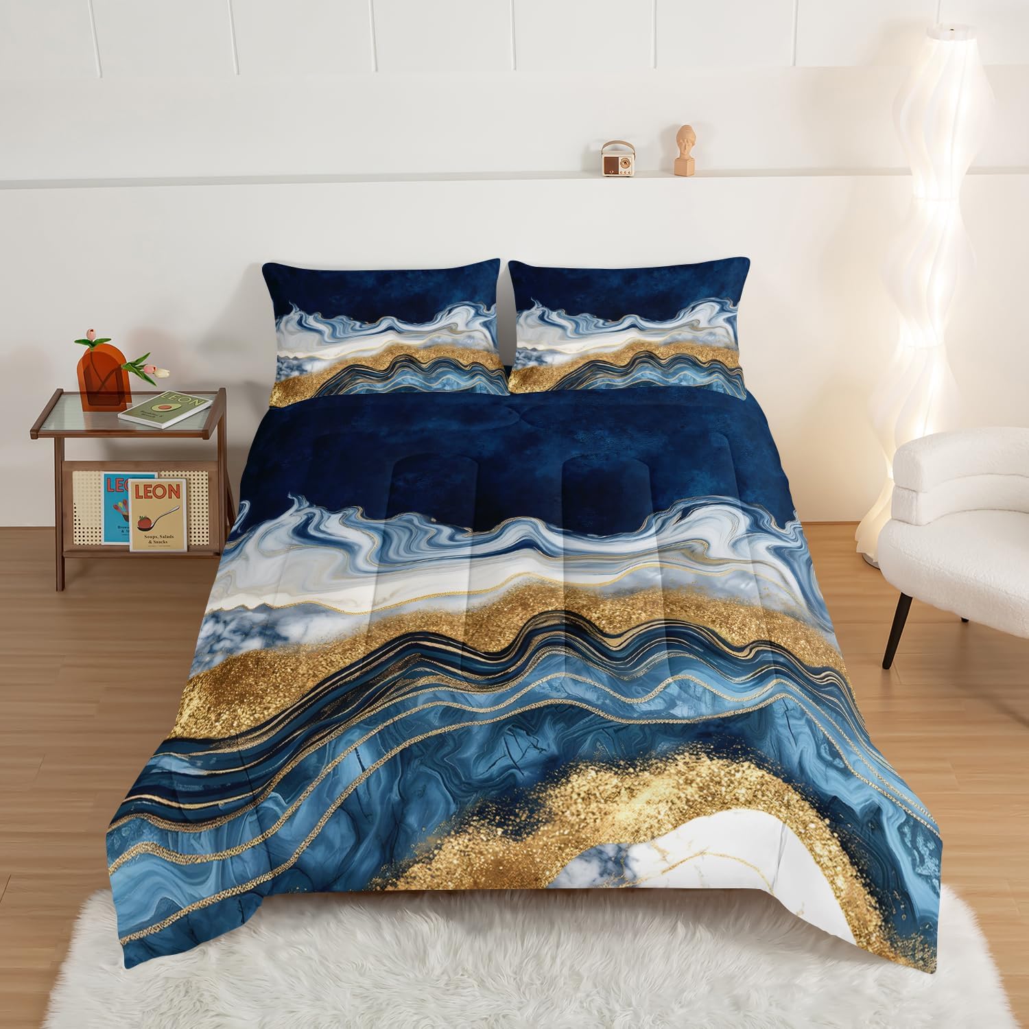 HOSIMA Retro Style Watercolor Marble Comforter Twin with 2 Pillowcases. image 2