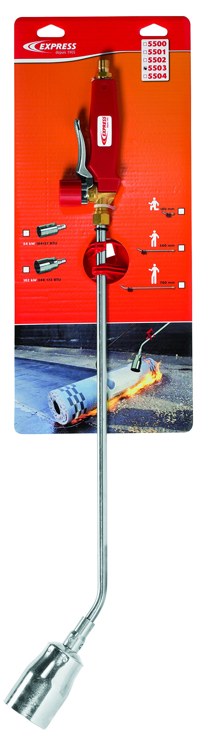 Antorcha de Impermeabilidad de Acero con Mango Ref. 605 WR + Quemador de 100 kW + Collar de 500 mm - Soplete de Gas - Soplete Gas Butano - Calentador de Gas - Quemador de Llama - EXPRESS