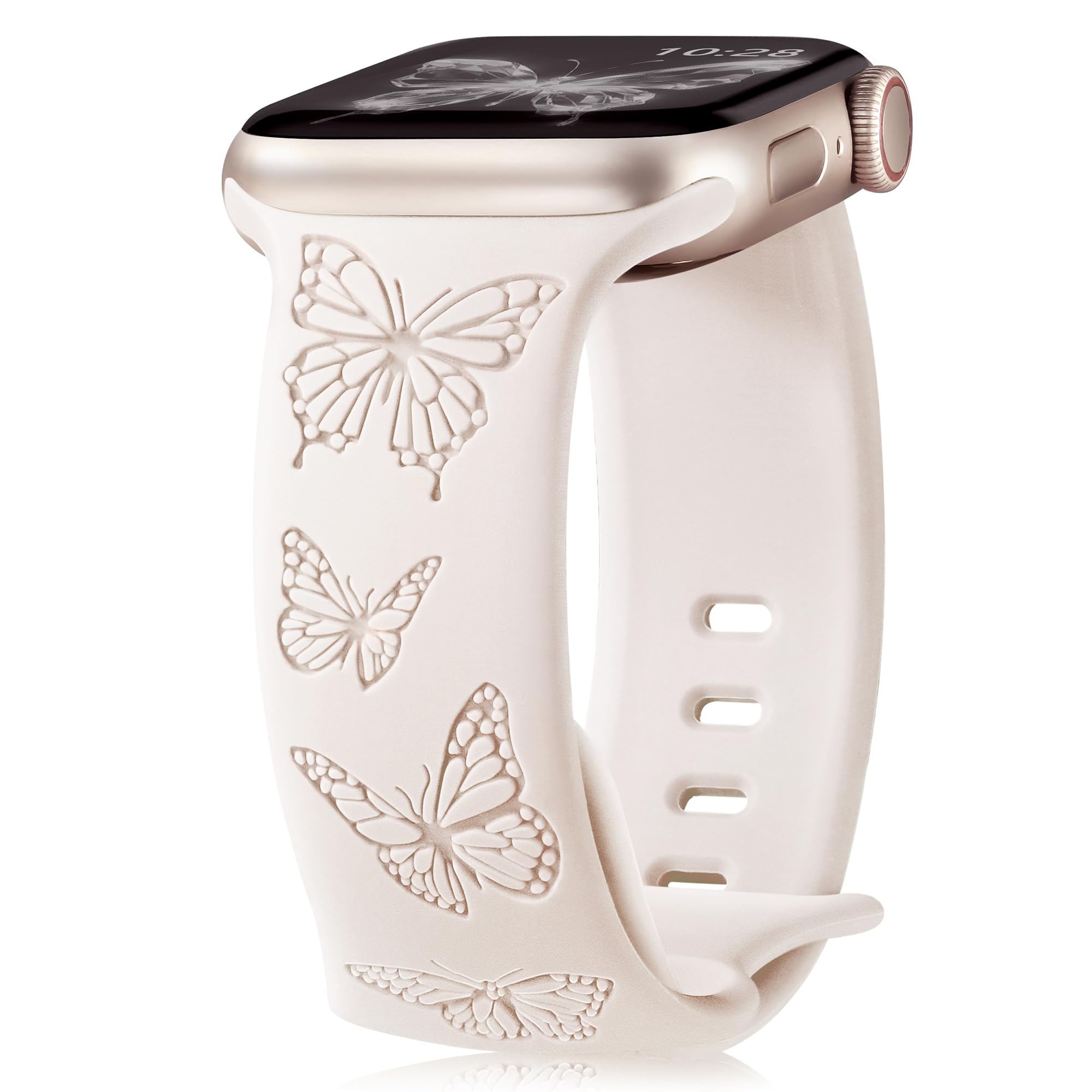 YGTIECS Butterfly Engraved Bands Compatible with Apple Watch Bands for Women 45mm 44mm 42mm 49mm, Elegance Silicone Butterflies Embossed Strap for iWatch Bands Series Ultra 2 Ultra SE 9 8 7 6 5 4 3 2