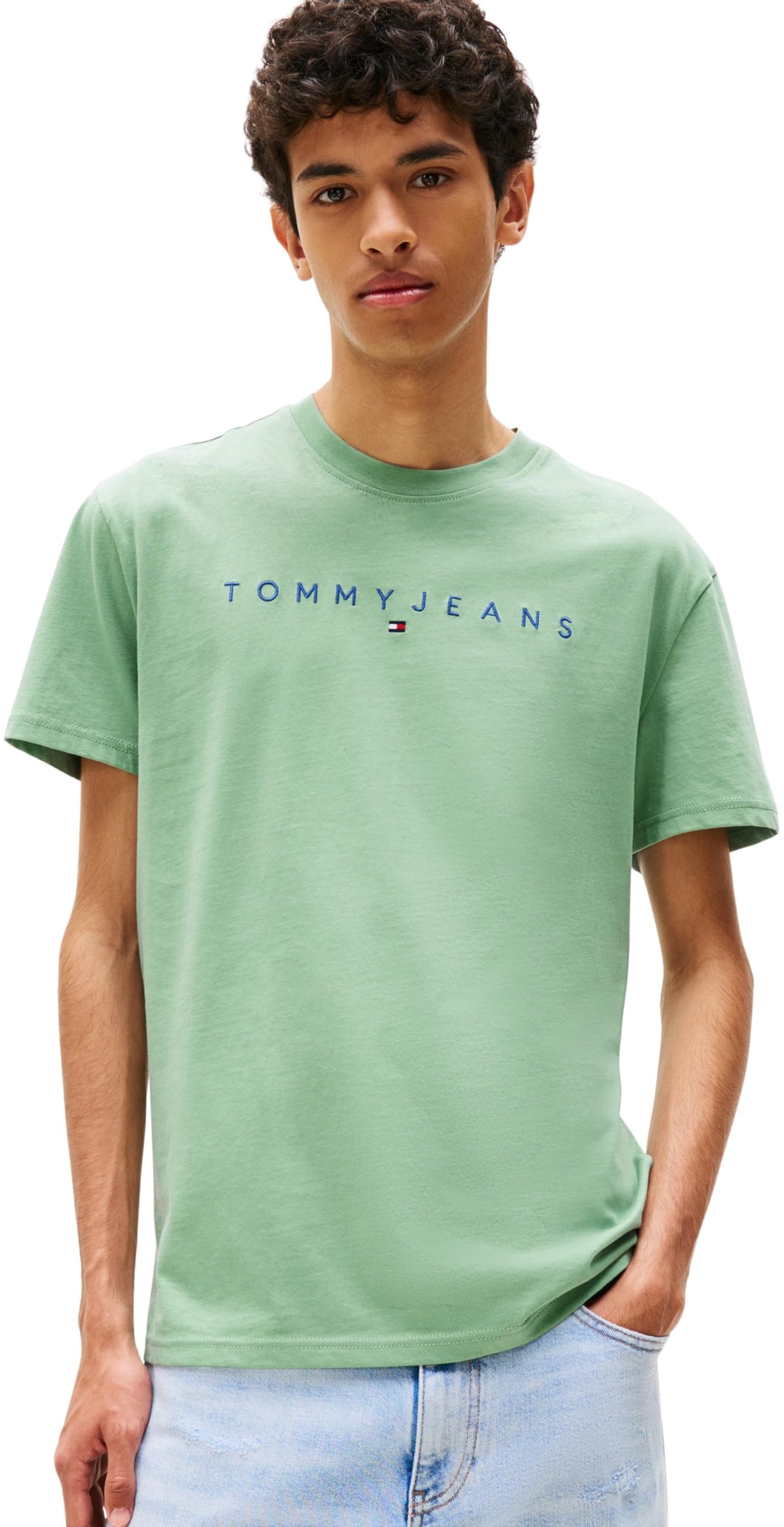 Tommy Jeans Herren T-Shirt Kurzarm Linear Logo Baumwolle